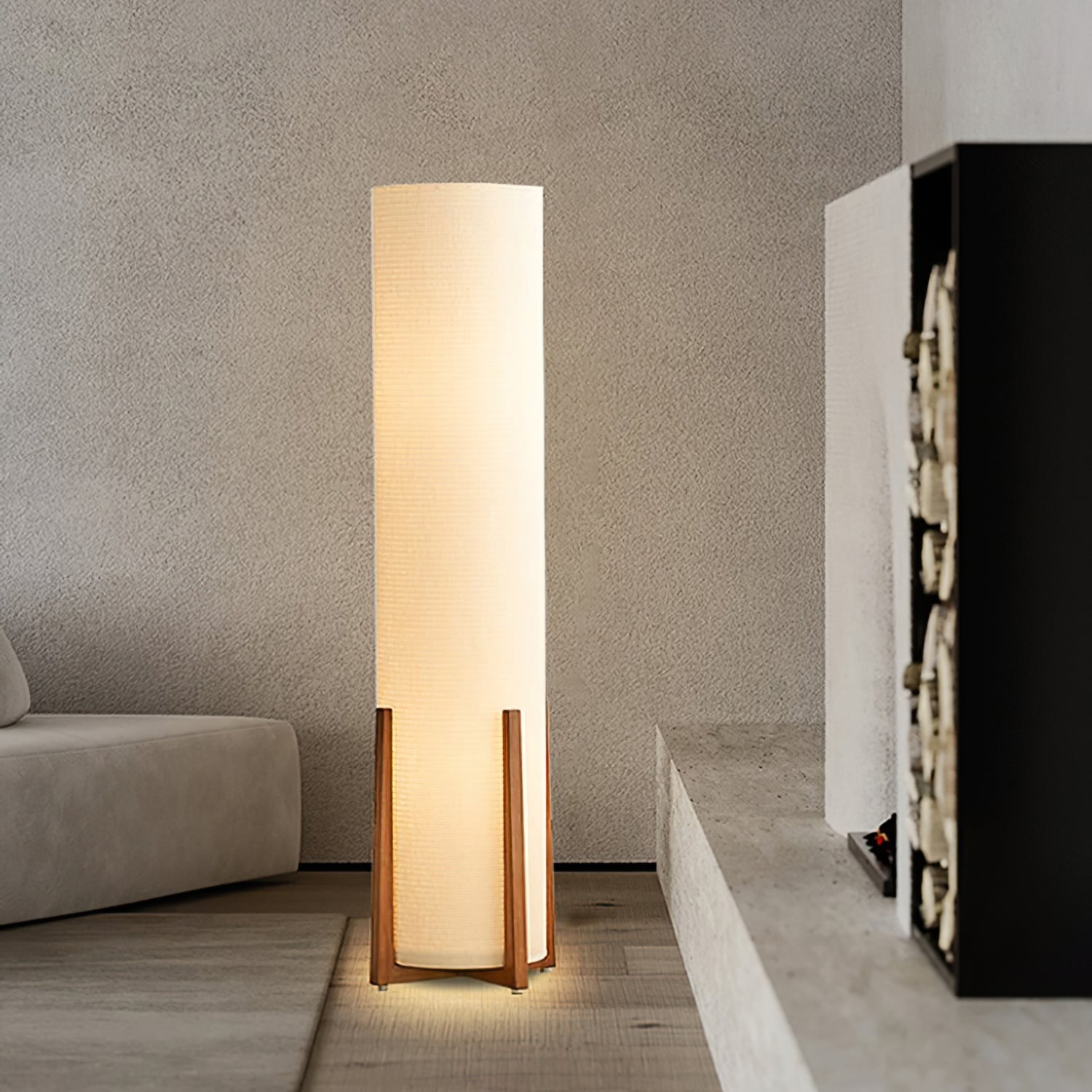 Lámpara de Pie Moderna de Tela con Estructura de Madera para Salón - Diseño Acogedor y Elegante 8