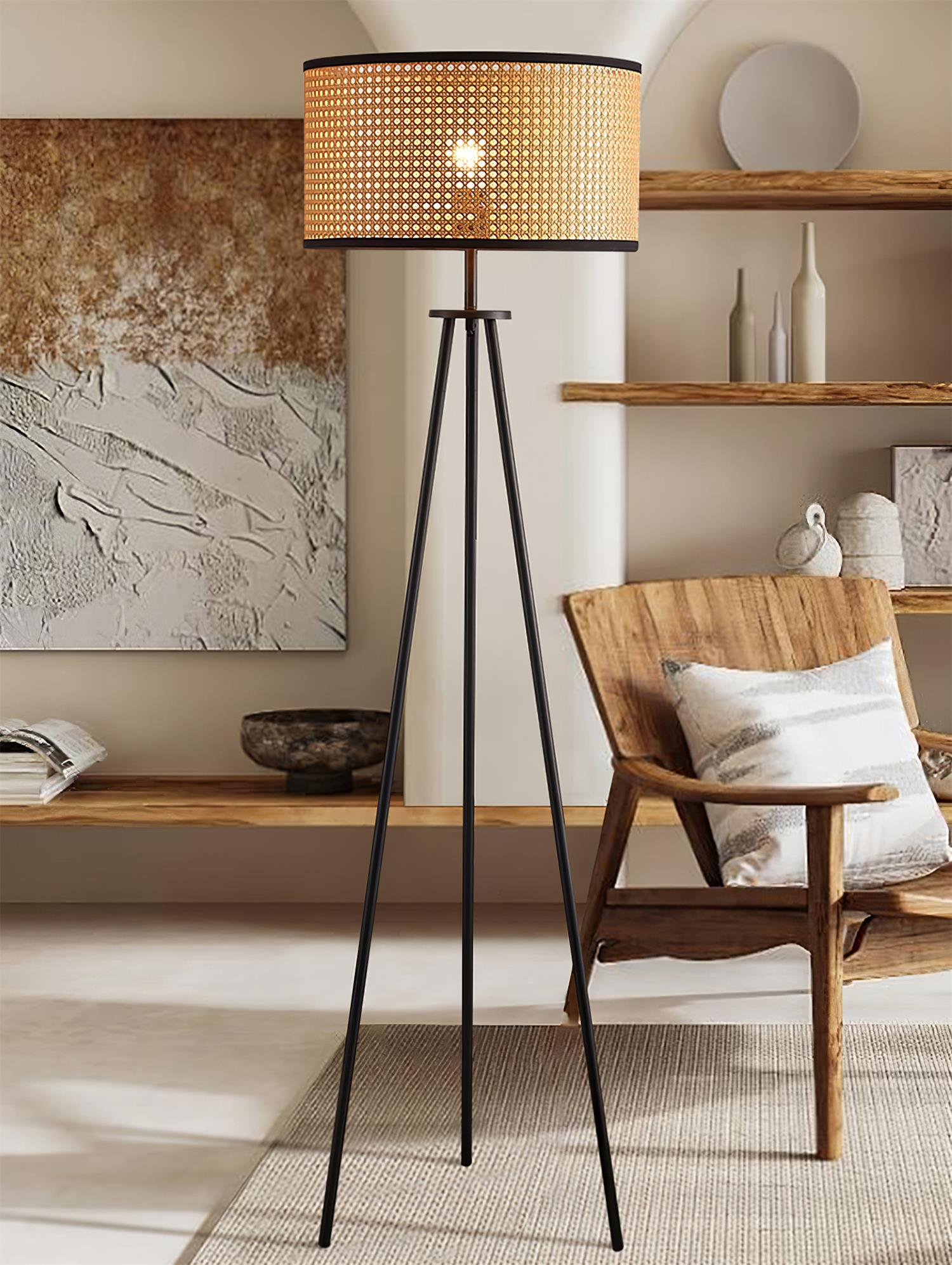 Lámpara de Pie Morenci con Pantalla de Mimbre y Diseño Minimalista – Elegante y Rústica 8