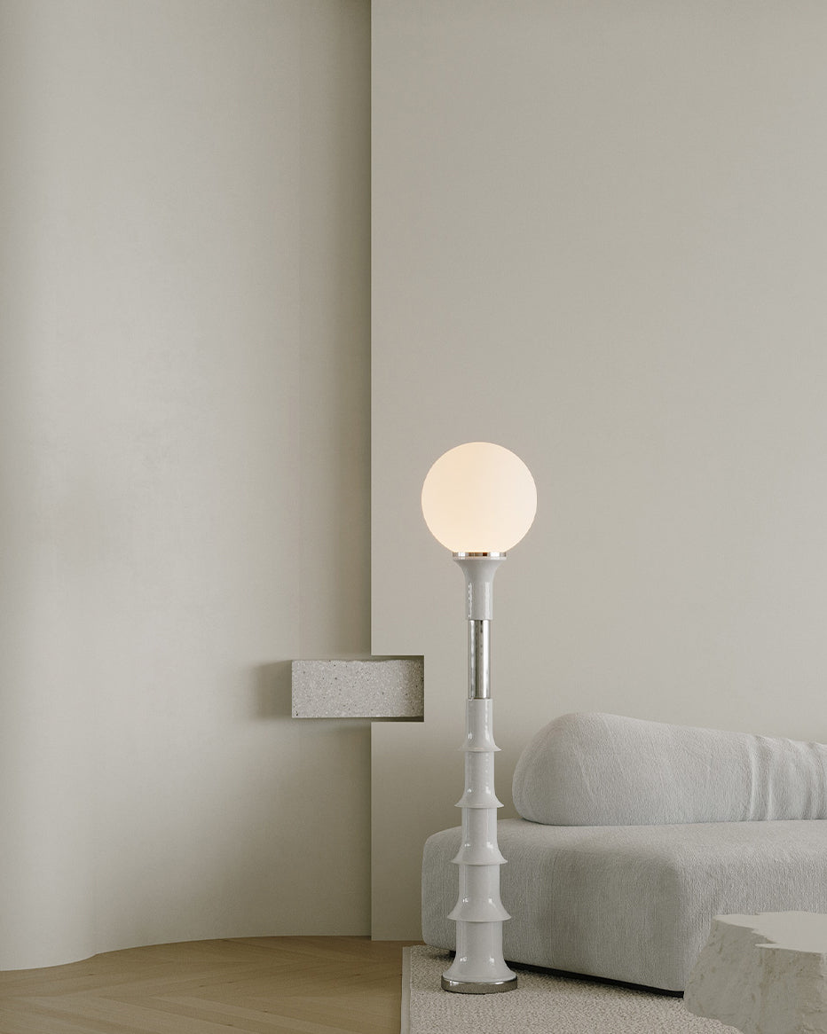 Lámpara de Pie Murano Vintage de Diseño Único con Acabado en Blanco y Cromo 8