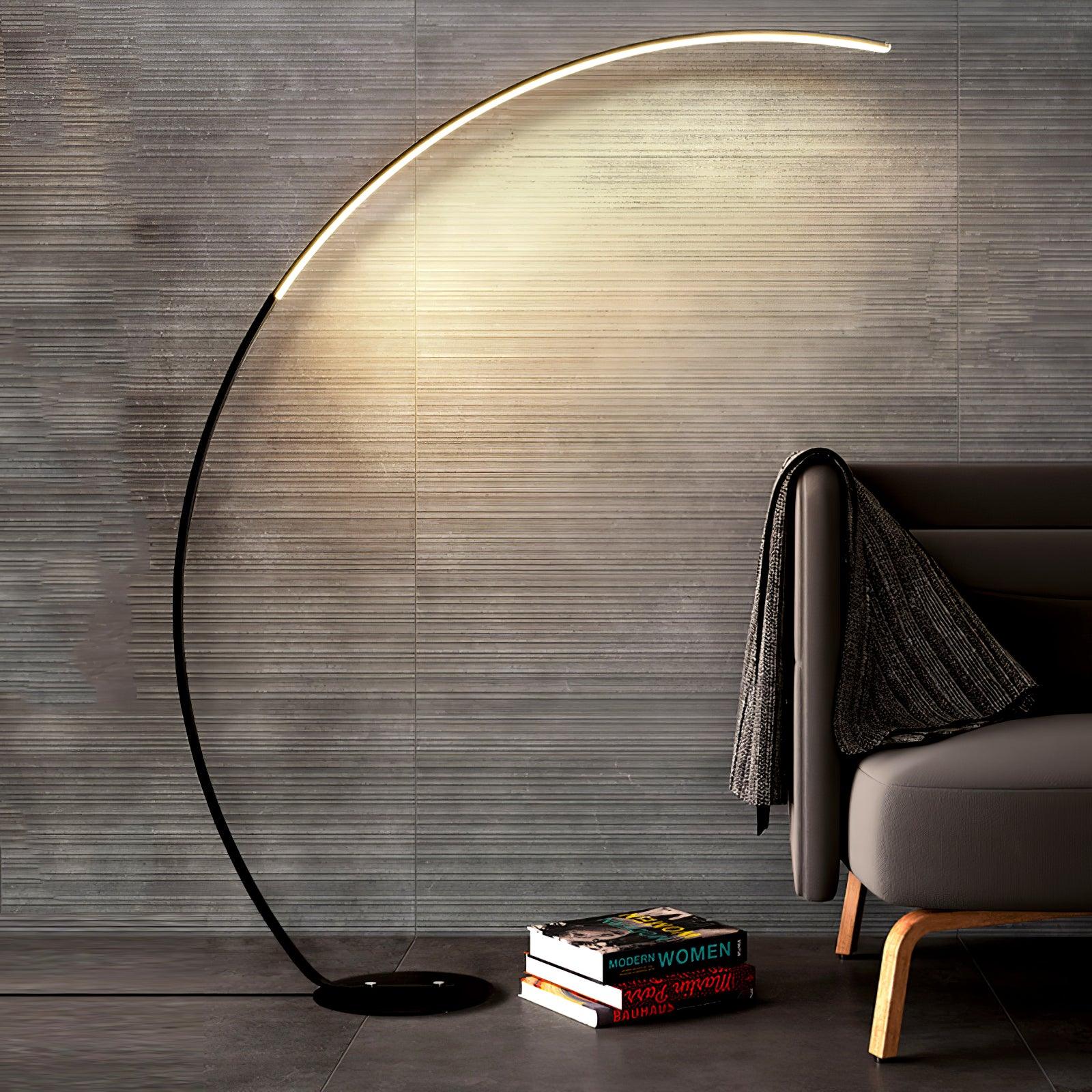 Lámpara de Pie Negra Arco con Luz LED Integrada – Diseño Minimalista para Salón y Espacios Modernos 2