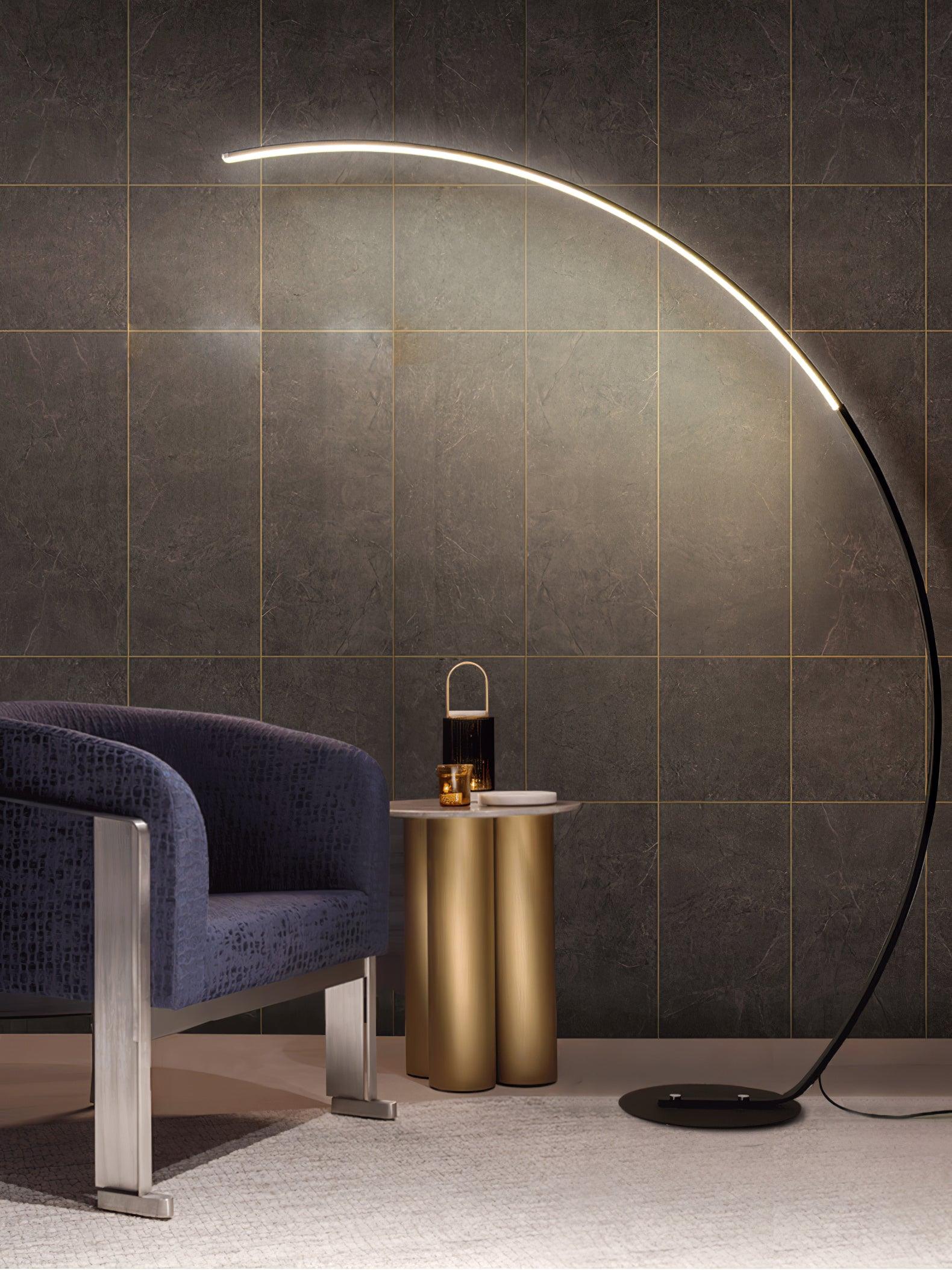 Lámpara de Pie Negra Arco con Luz LED Integrada – Diseño Minimalista para Salón y Espacios Modernos 7