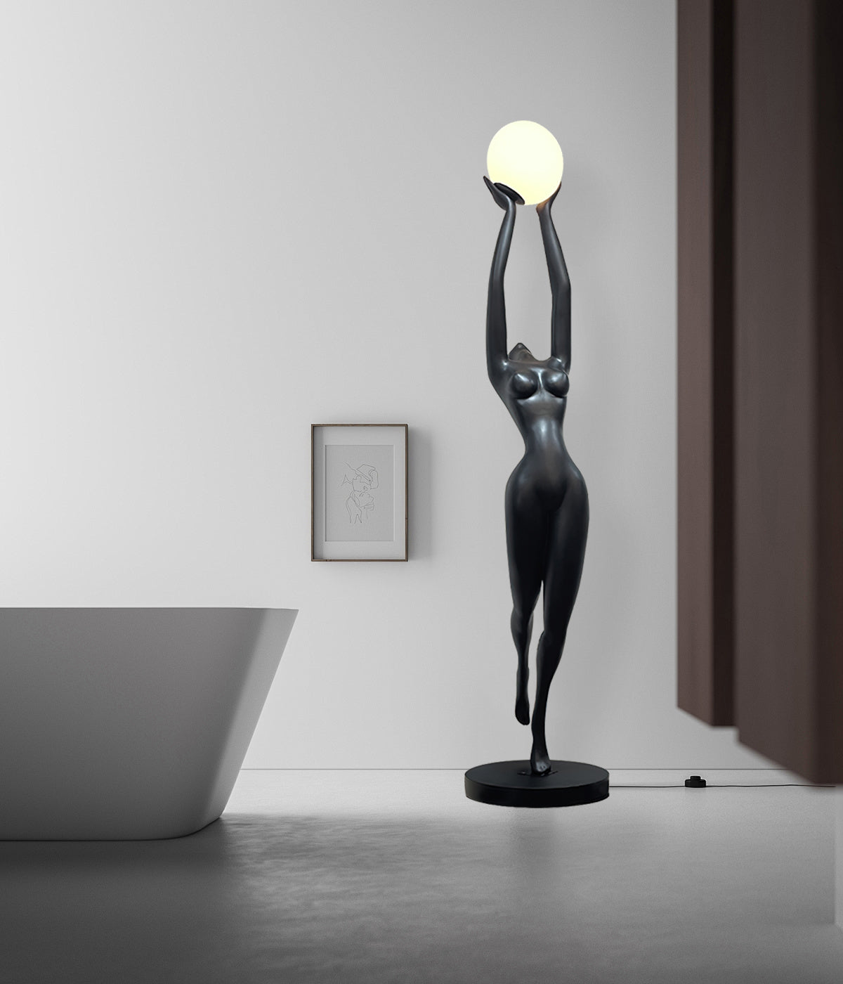 Lámpara de Pie Negra Escultural Moderna de Resina y Vidrio para Salón – Ideal para Iluminación Interior 8