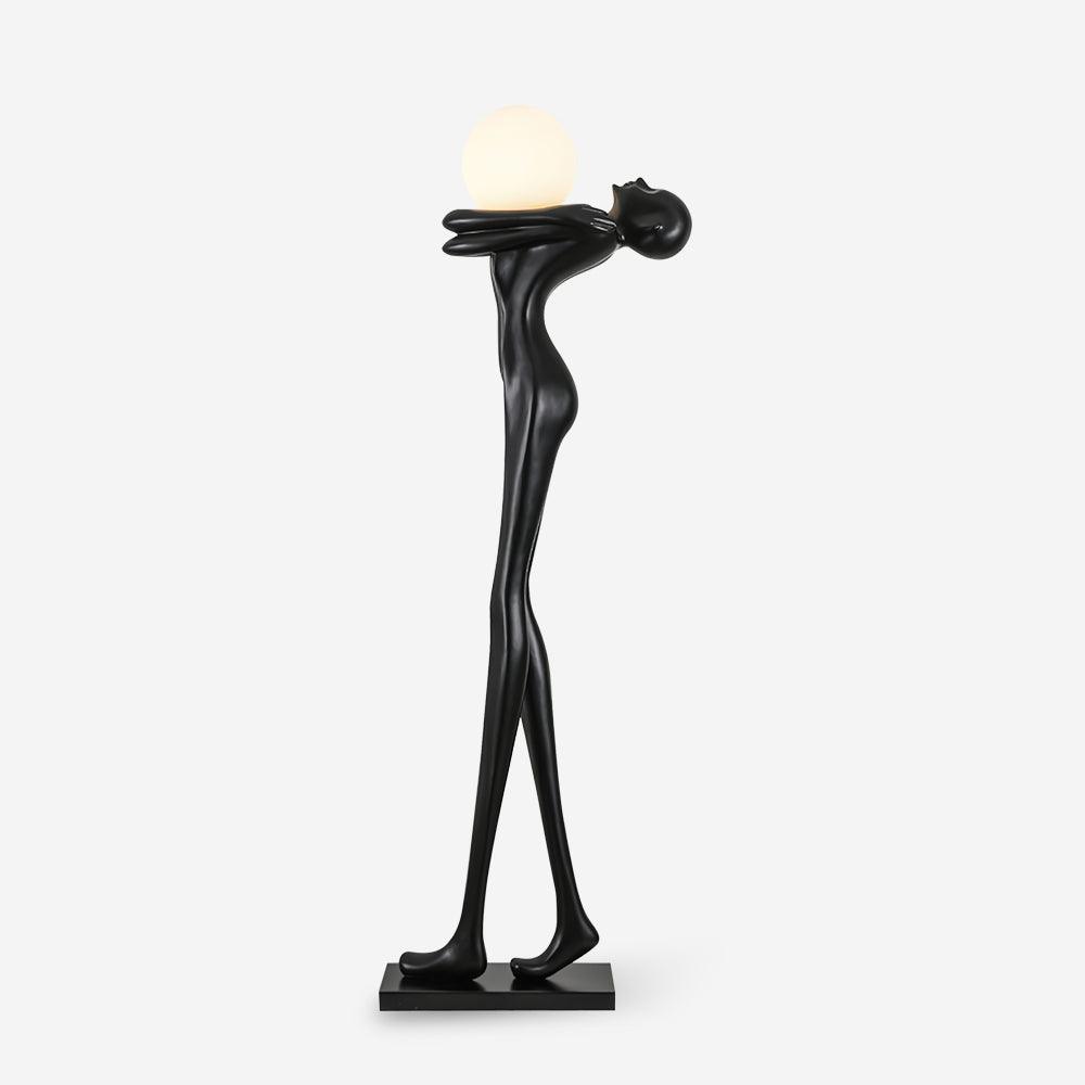 Lámpara de Pie Negra Escultural Moderna para Salón – Diseño Minimalista y Acabado en Resina y Vidrio 1