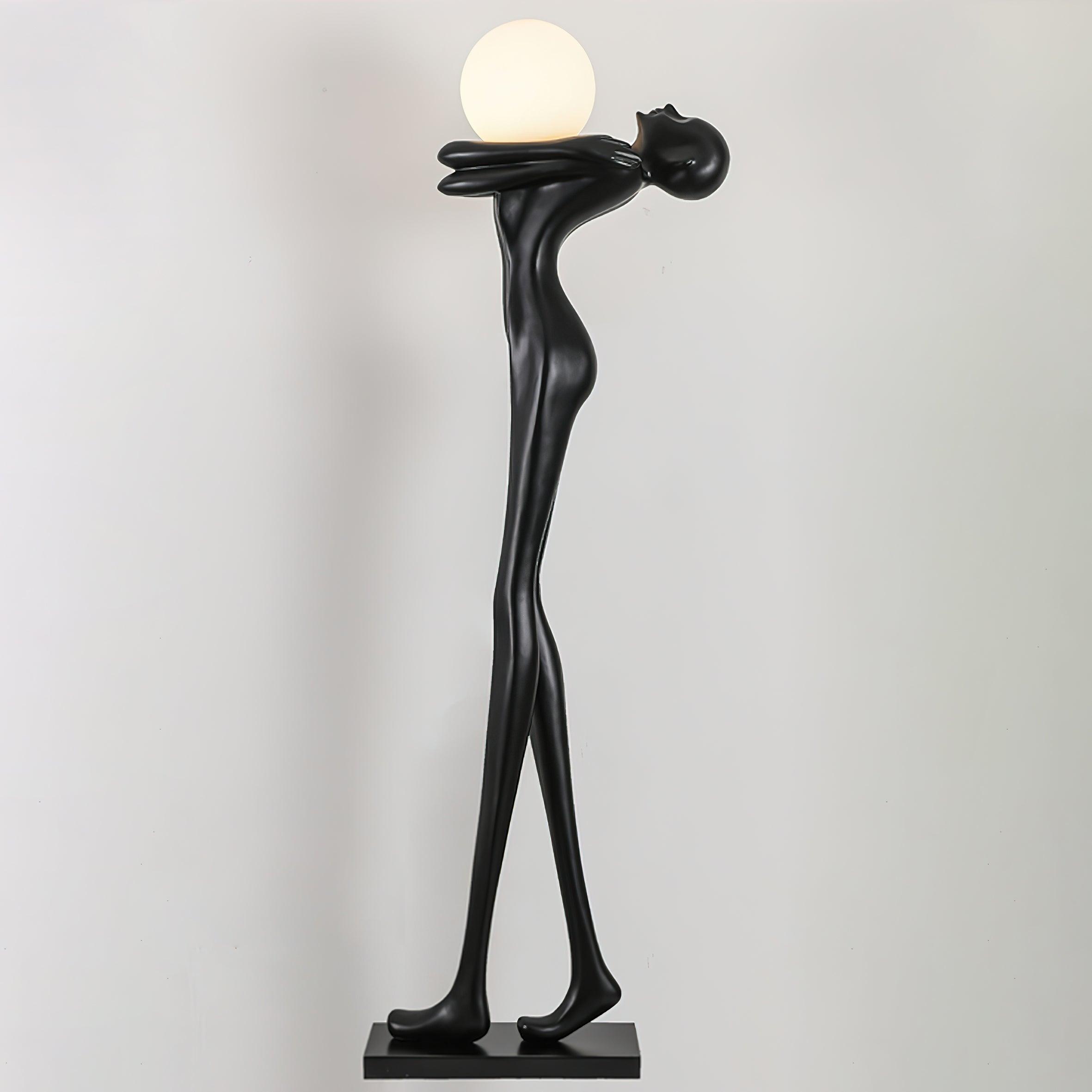 Lámpara de Pie Negra Escultural Moderna para Salón – Diseño Minimalista y Acabado en Resina y Vidrio 2