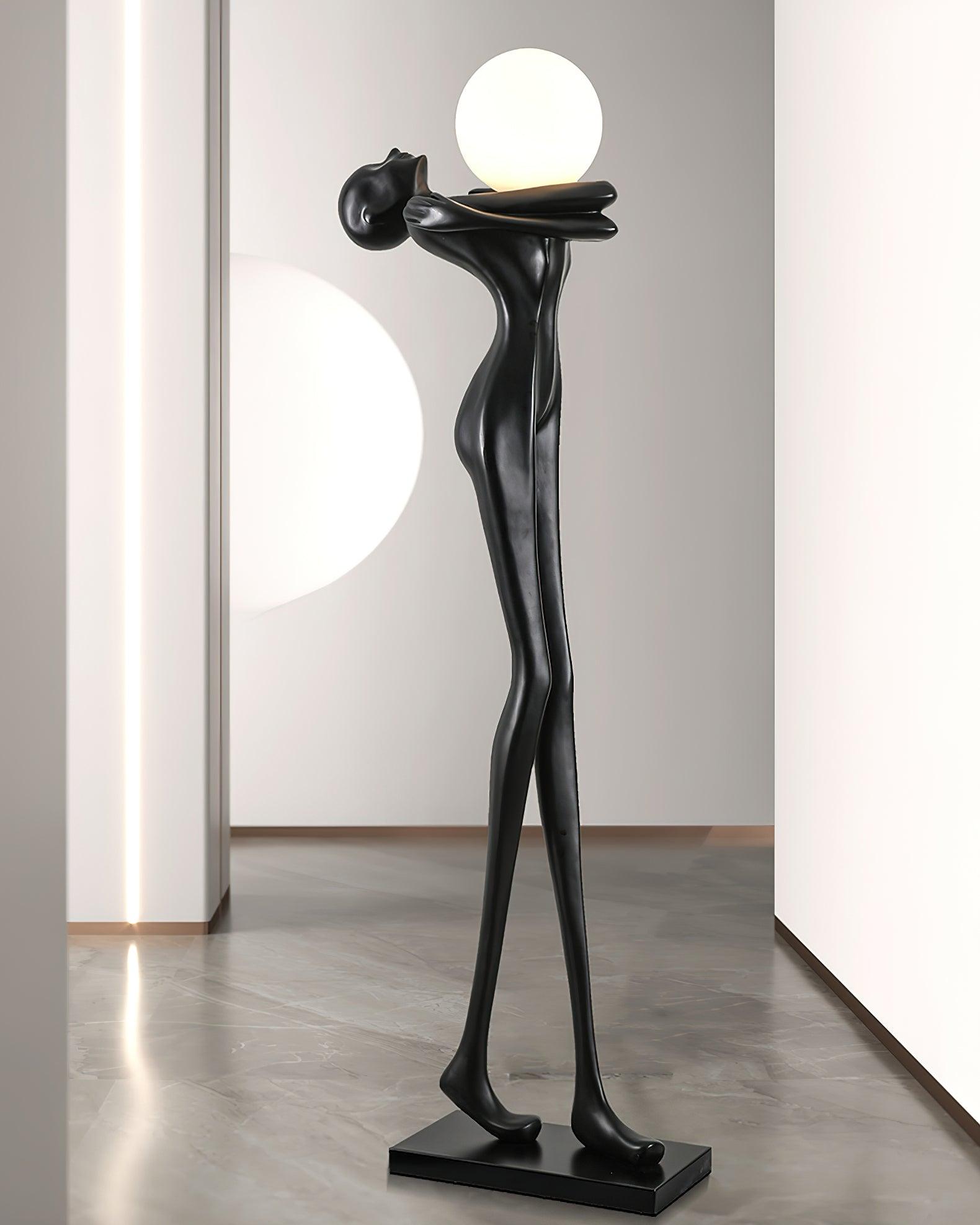 Lámpara de Pie Negra Escultural Moderna para Salón – Diseño Minimalista y Acabado en Resina y Vidrio 4