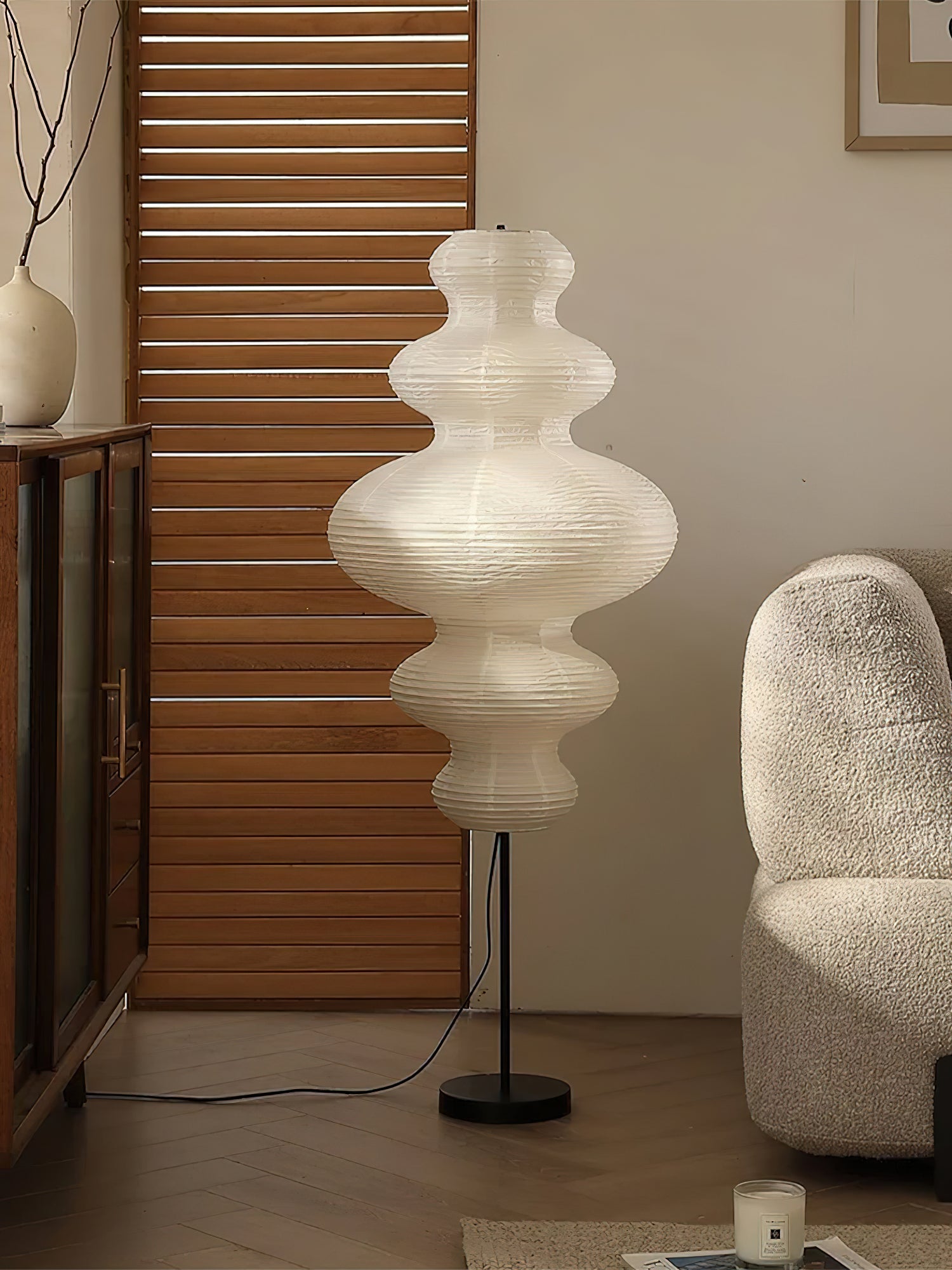 Lámpara de Pie Negra Moderna, Diseño Escultural de Papel Washi para Salón y Espacios Acogedores 8