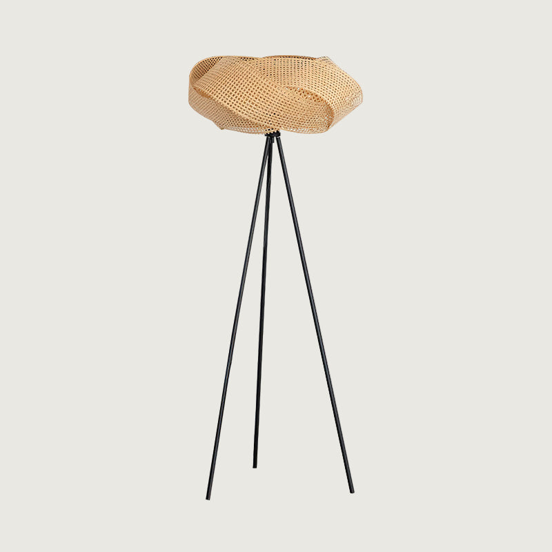 Lámpara de Pie Negra Moderna de Ratan Natural y Metal - Diseño Elegante para Salón y Habitaciones 0