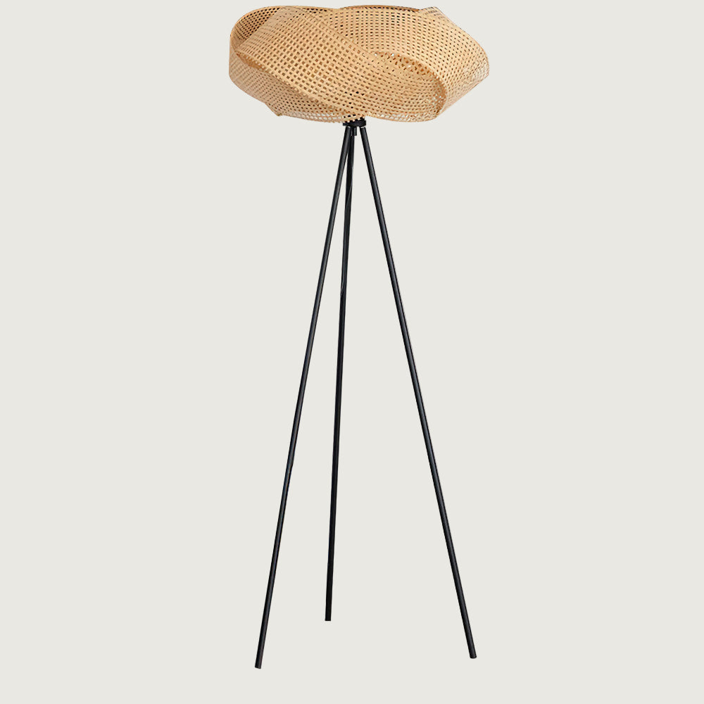 Lámpara de Pie Negra Moderna de Ratan Natural y Metal - Diseño Elegante para Salón y Habitaciones 1