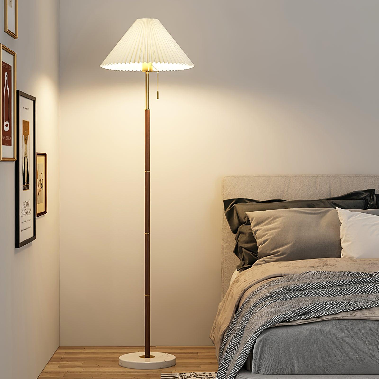 Lámpara de Pie Vintage con Base de Mármol y Pantalla Plisada – Luz Cálida para Salón Moderno 0
