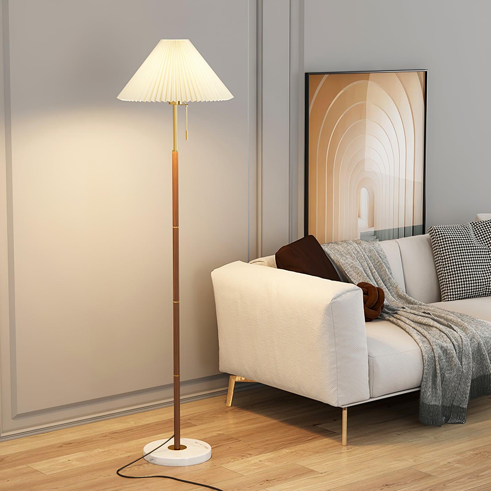 Lámpara de Pie Vintage con Base de Mármol y Pantalla Plisada – Luz Cálida para Salón Moderno 2
