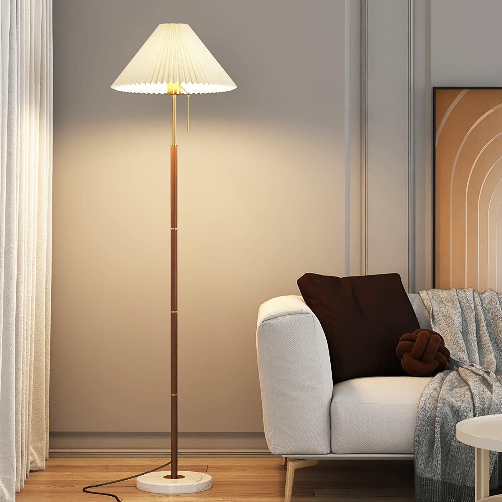 Lámpara de Pie Vintage con Base de Mármol y Pantalla Plisada – Luz Cálida para Salón Moderno 3