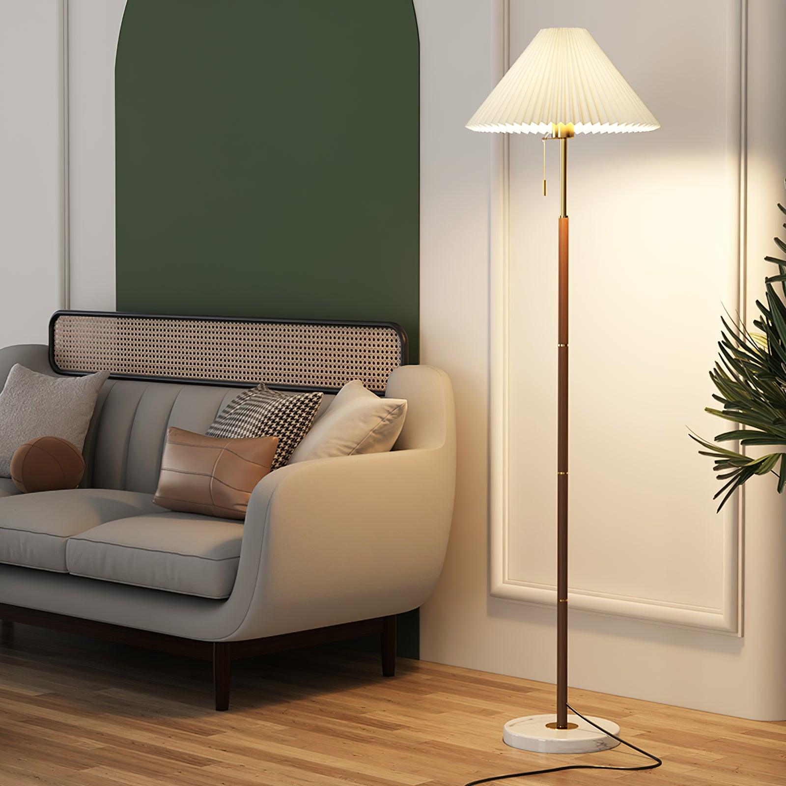 Lámpara de Pie Vintage con Base de Mármol y Pantalla Plisada – Luz Cálida para Salón Moderno 4