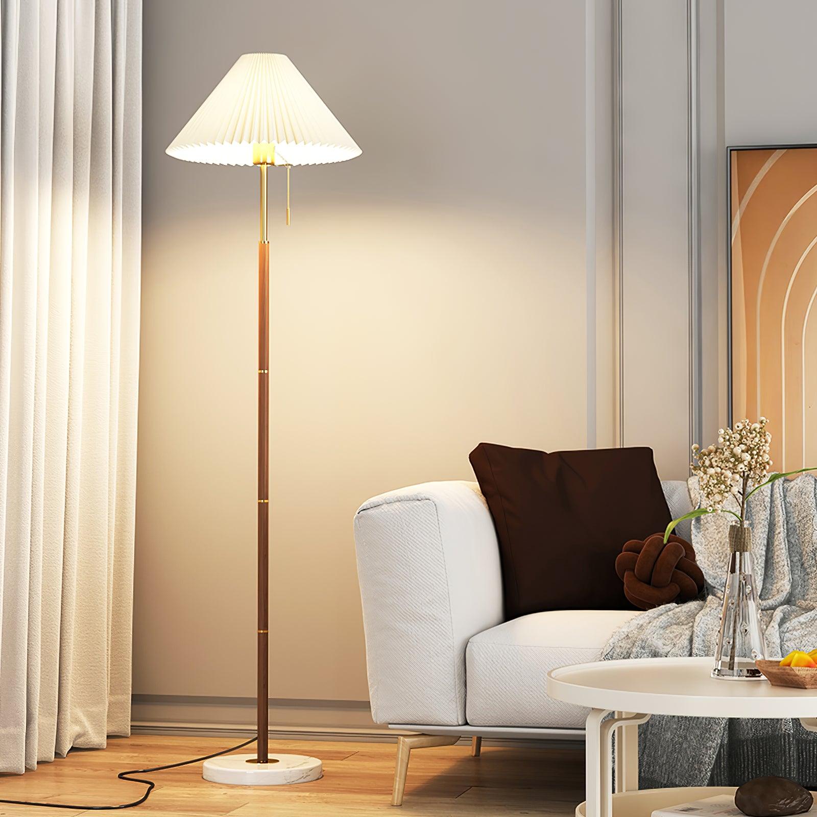 Lámpara de Pie Vintage con Base de Mármol y Pantalla Plisada – Luz Cálida para Salón Moderno 6
