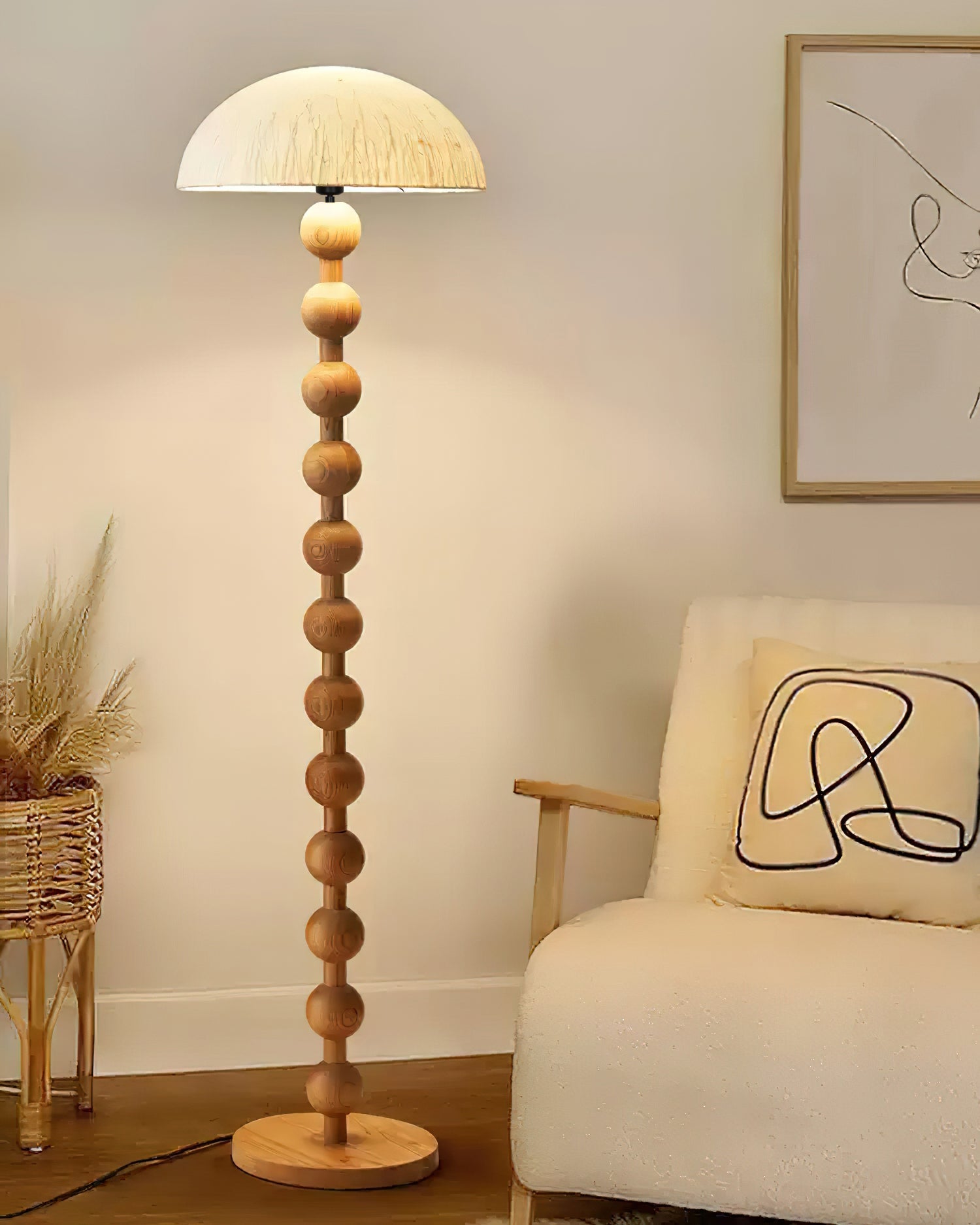 Lámpara de Pie con Diseño Escultural de Madera y Pantalla de Papel de Arroz – Ideal para Decoración Interior 2