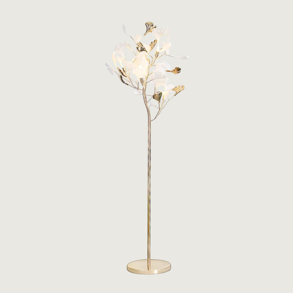 Lámpara de Pie con Diseño de Hoja de Ginkgo en Acabado Dorado y Blanco – Elegante Lámpara de Estilo Mid Century 1