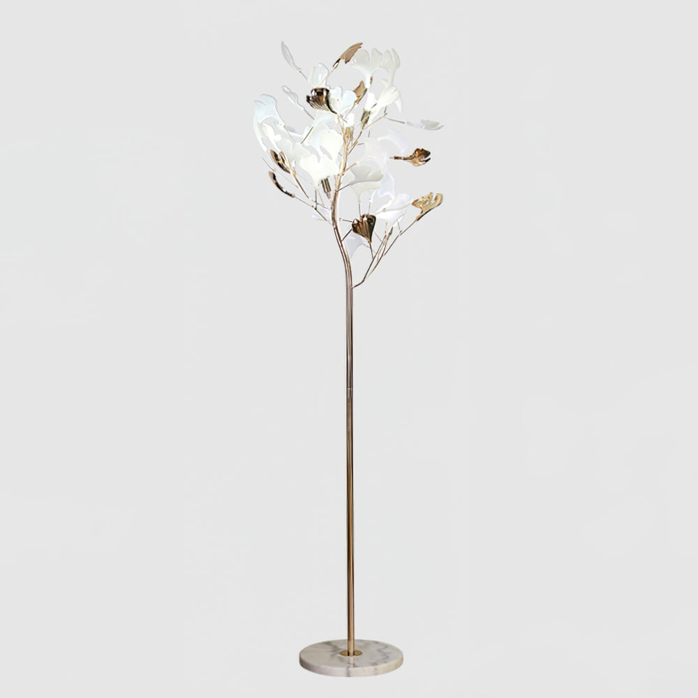 Lámpara de Pie con Diseño de Hoja de Ginkgo en Acabado Dorado y Blanco – Elegante Lámpara de Estilo Mid Century 8