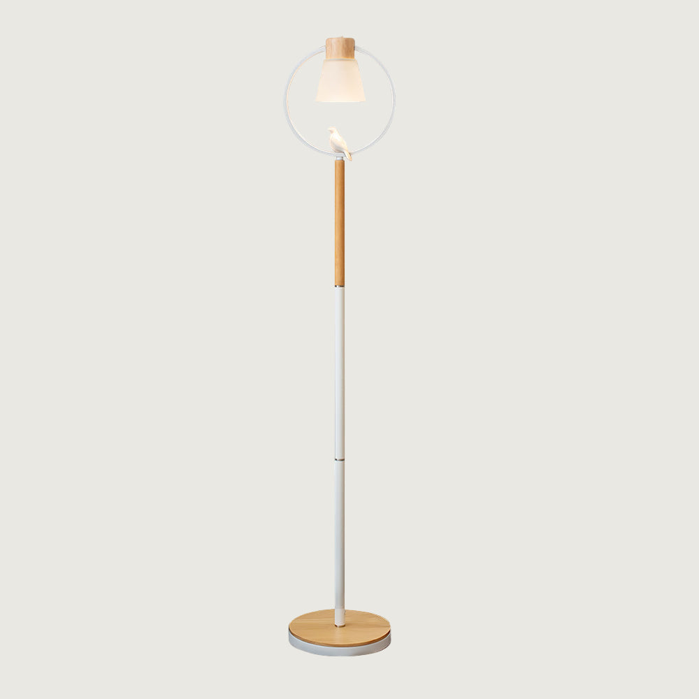 Lámpara de Pie de Madera en Forma de Cono con Pantalla de Vidrio – Diseño Moderno y Elegante 1