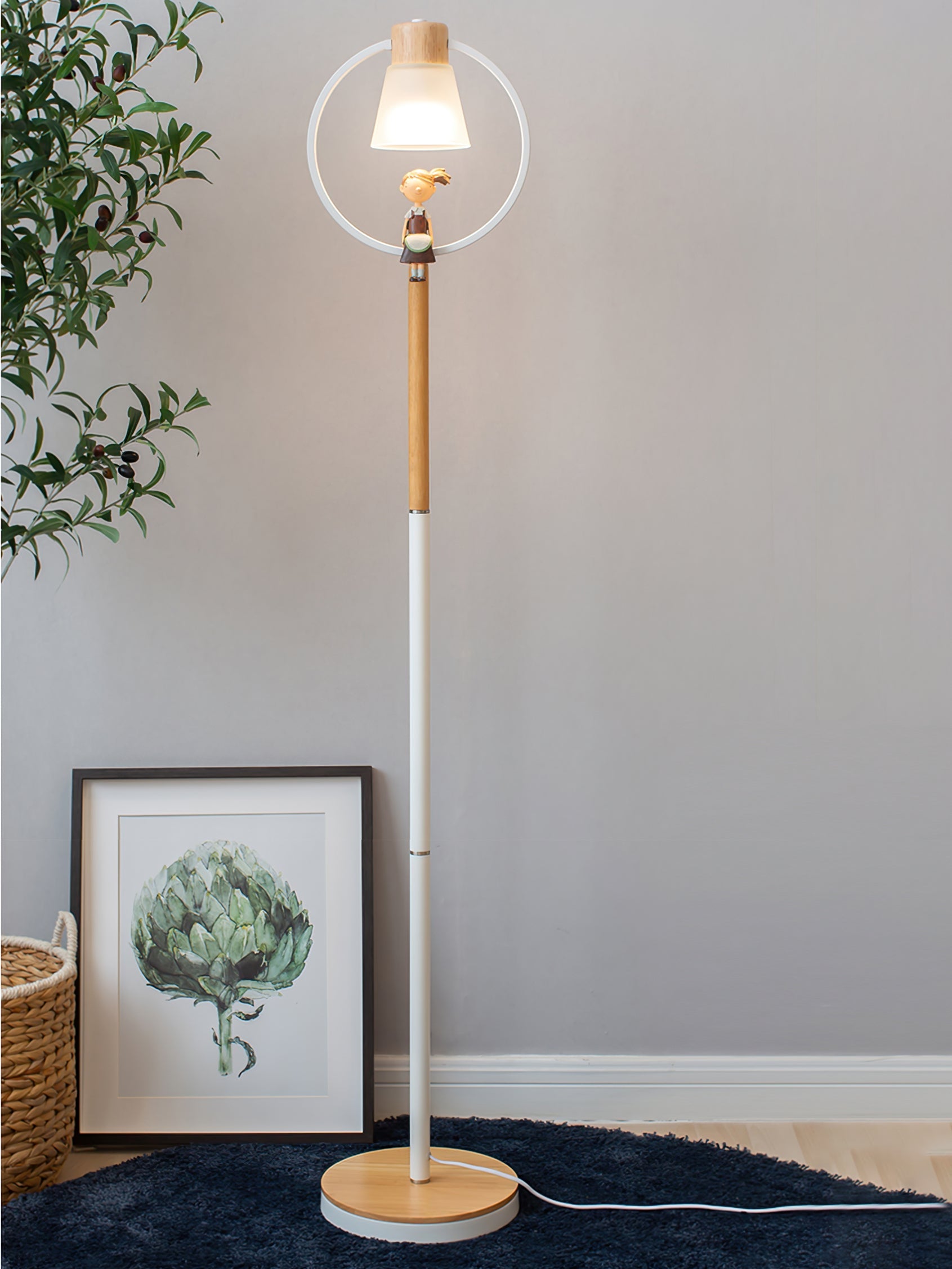 Lámpara de Pie de Madera en Forma de Cono con Pantalla de Vidrio – Diseño Moderno y Elegante 7