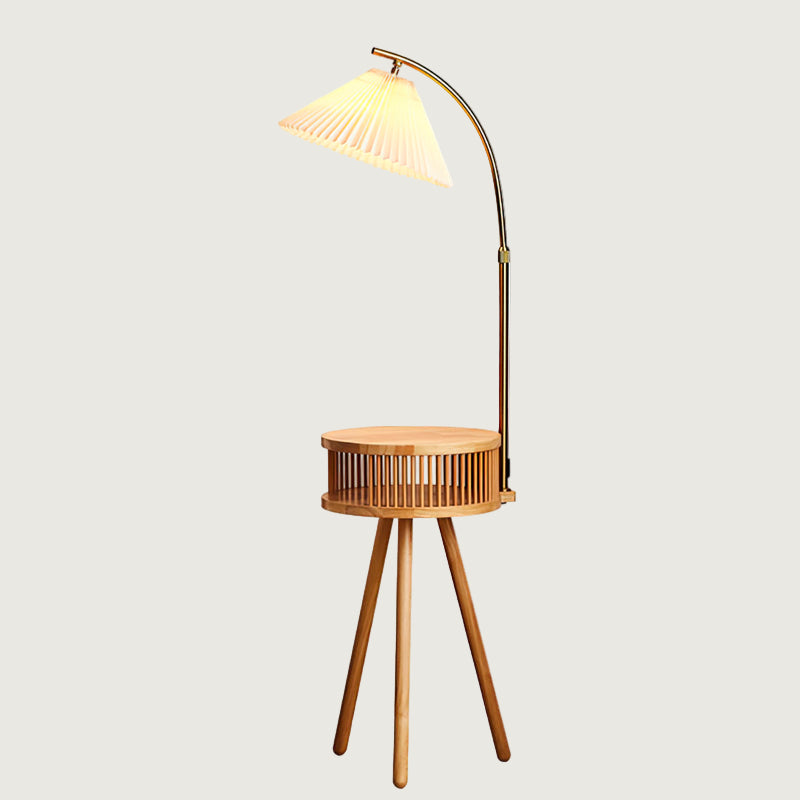 Lámpara de Pie de Madera y Tela, Diseño Moderno para Salón y Espacios Interiores – Estructura Elegante de 150 cm 0