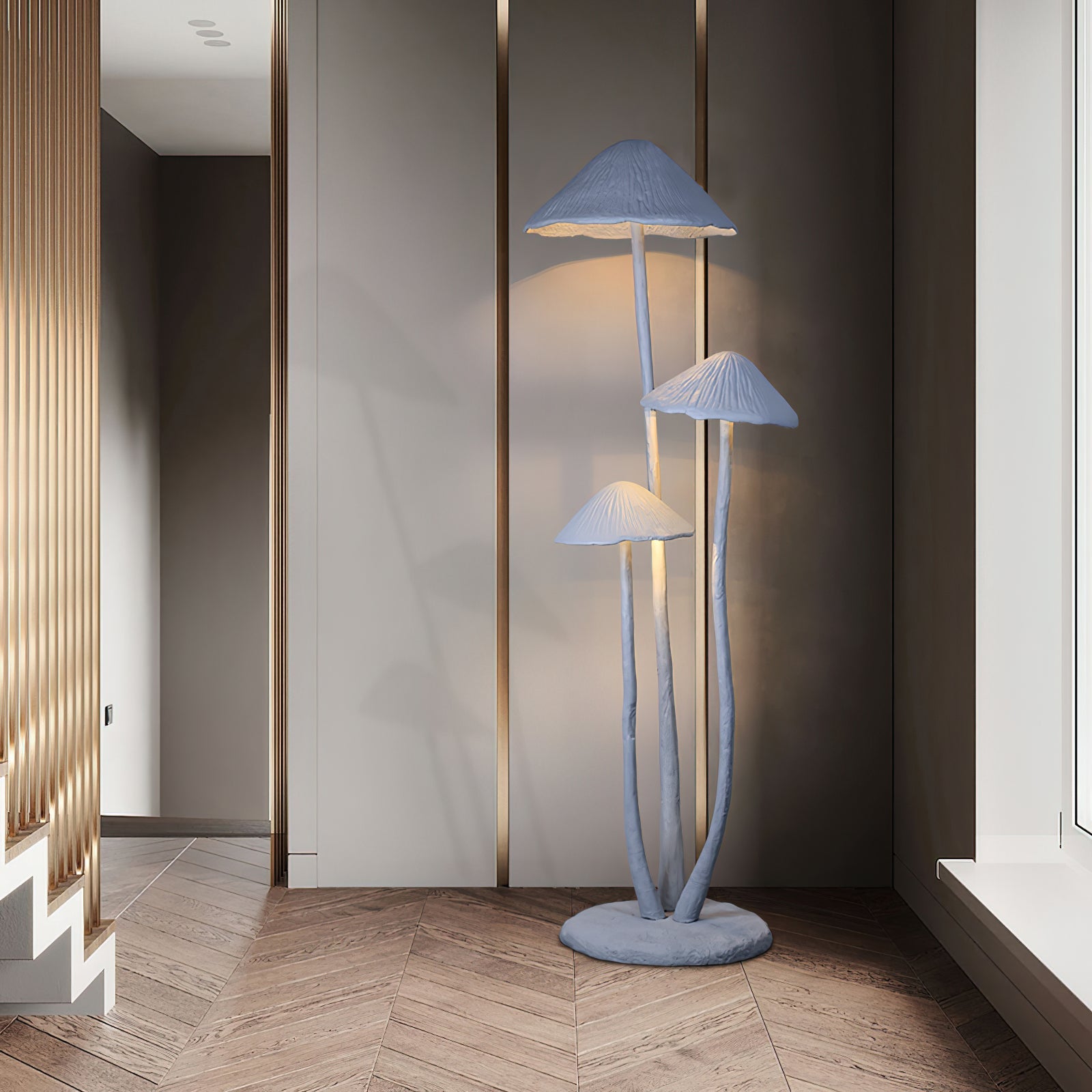 Lámpara de Suelo Escultura de Hongo LED para Salón – Diseño Natural en Gris, Verde y Blanco, Altura 186cm 1