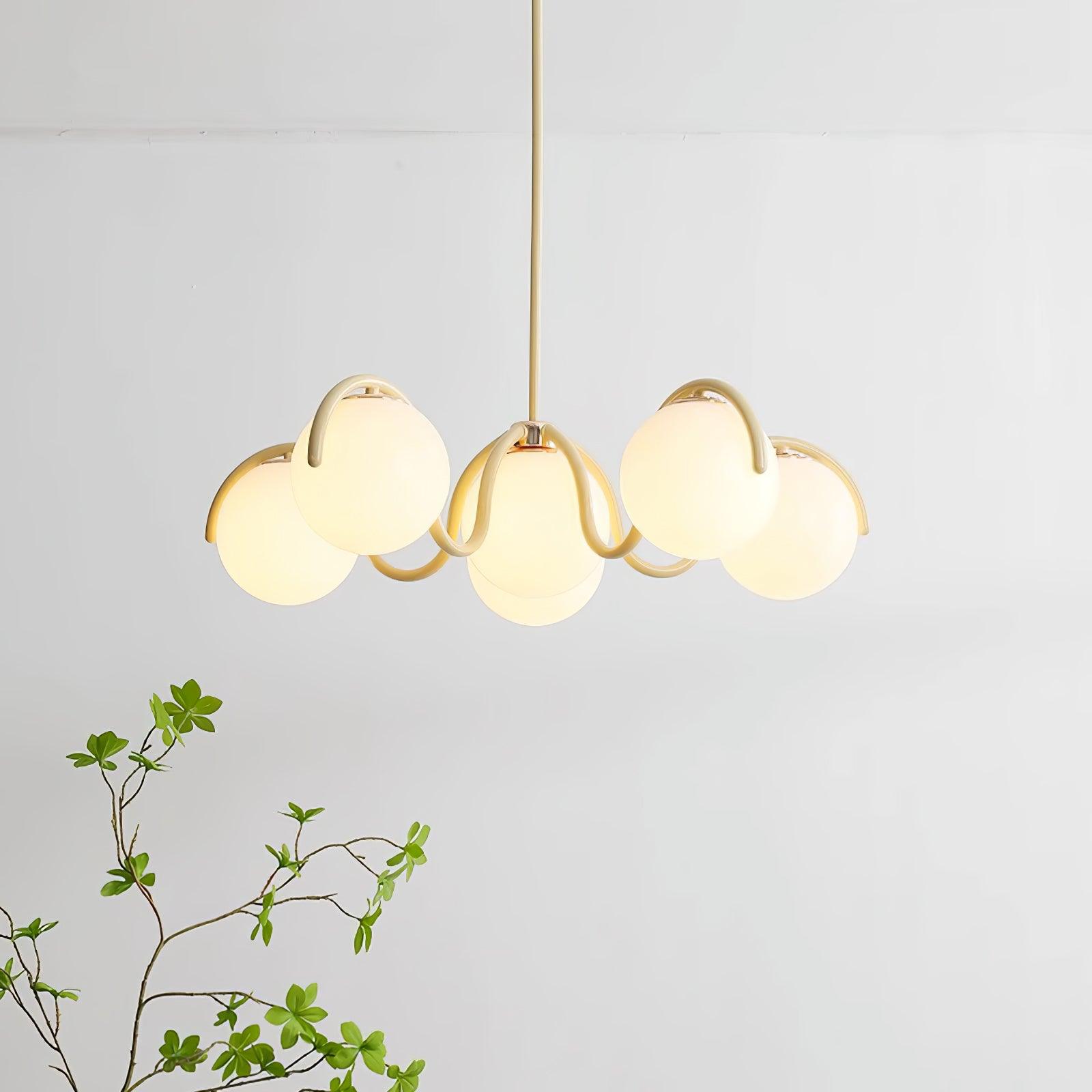 Lámpara de Techo Curva de Metal y Vidrio, Diseño Moderno para Comedor y Cocina, 69 cm, Compatible con LED 6