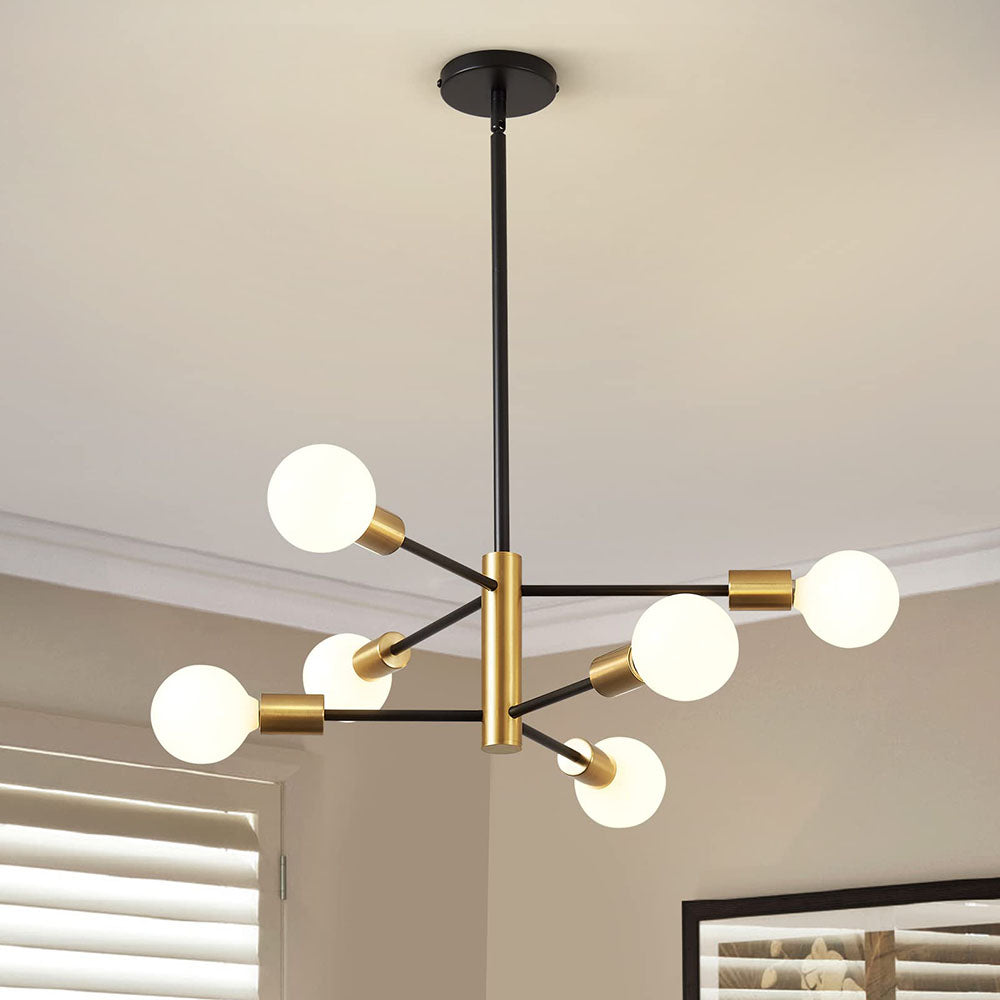 Lámpara de Techo Elegante y Ajustable para Sala de Estar - Chandelier de Hierro en Negro y Dorado 8