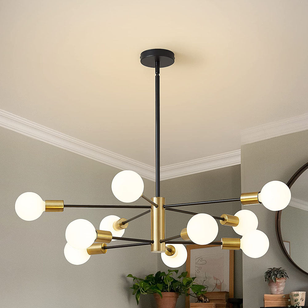 Lámpara de Techo Elegante y Ajustable para Sala de Estar - Chandelier de Hierro en Negro y Dorado 9
