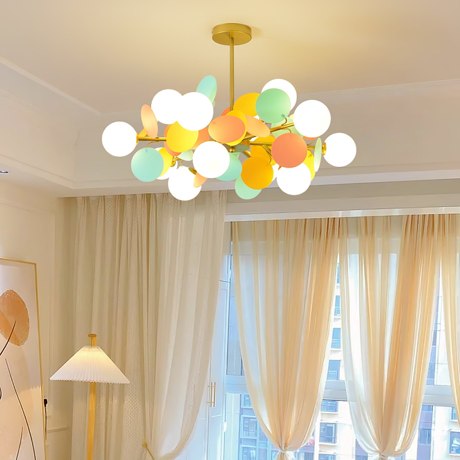 Lámpara de Techo Estilo Árbol Off White con 8-15 Luces, Diseño Geométrico y Botánico, Ideal para Iluminación Moderna y Ambiental 4