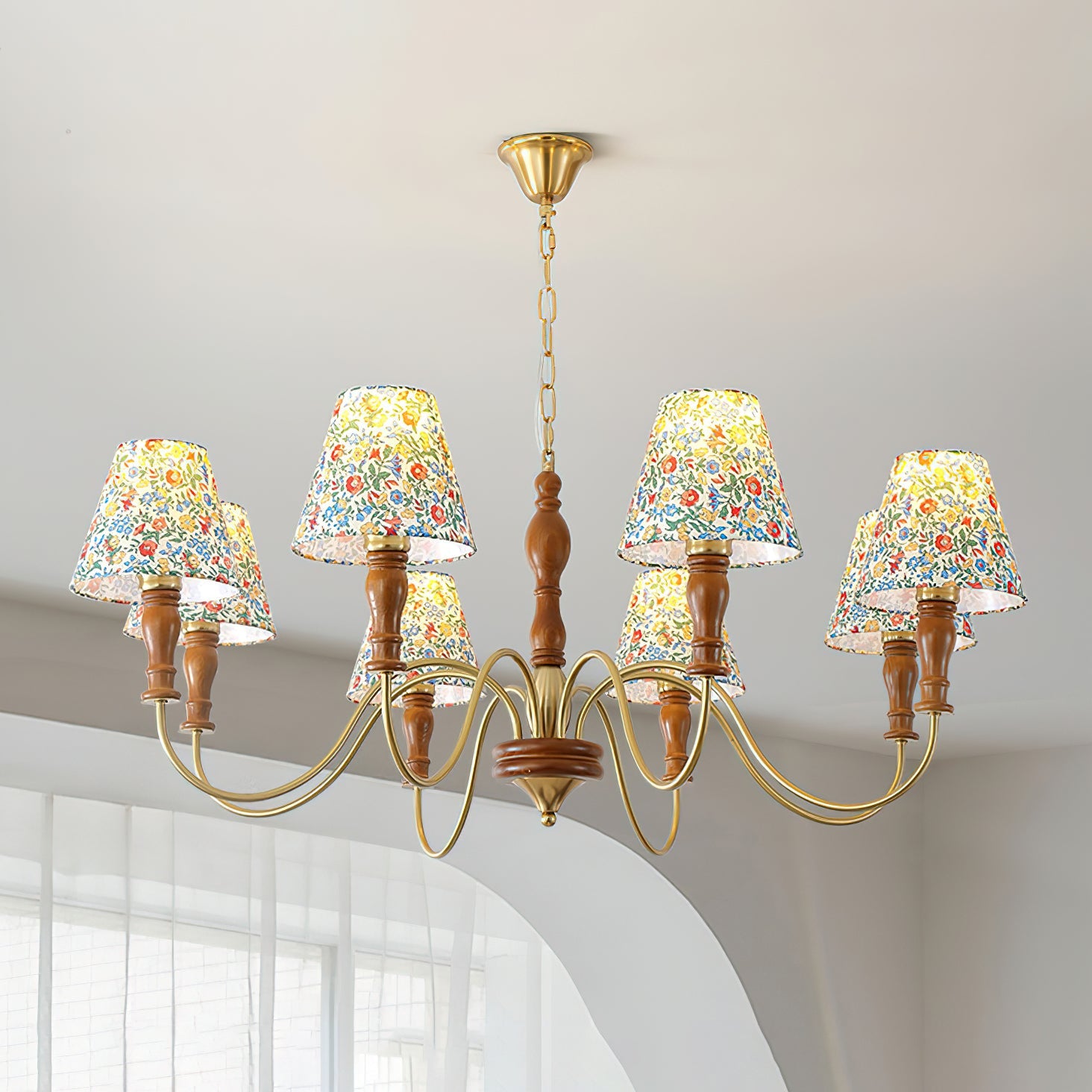Lámpara de Techo Floral Alyssa de Metal y Madera, 3, 6 o 8 Luces, Ideal para Salones y Comedores - Lámparas de Techo Modernas 2