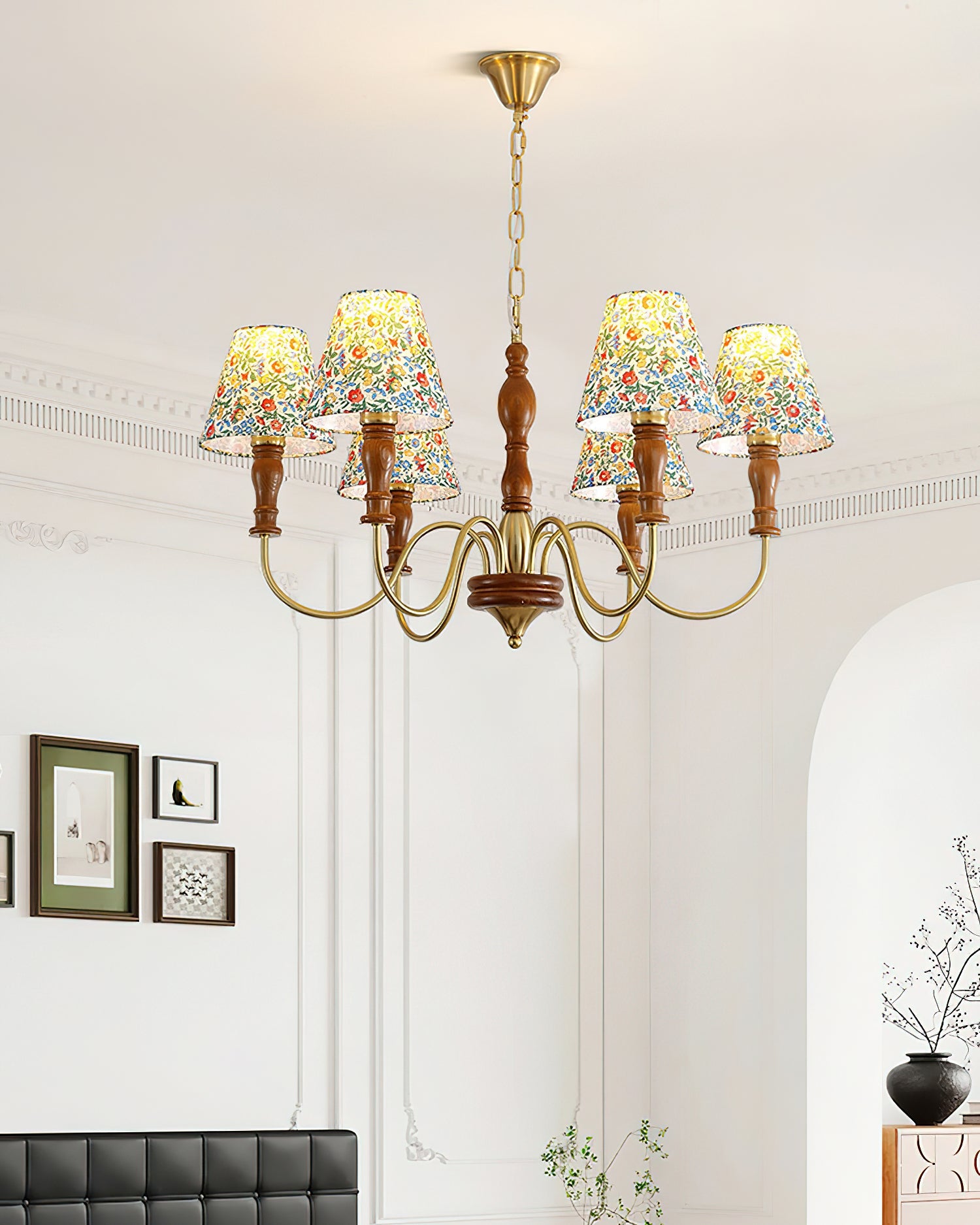 Lámpara de Techo Floral Alyssa de Metal y Madera, 3, 6 o 8 Luces, Ideal para Salones y Comedores - Lámparas de Techo Modernas 8