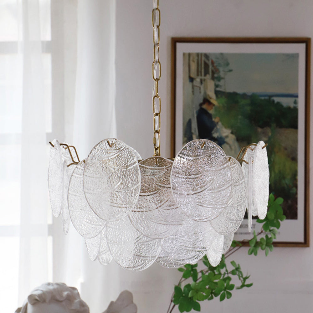 Lámpara de Techo Grande de Cristal con Pantalla de Vidrio Ondulado y Estructura de Hierro Dorado – Ideal para Sala y Dormitorio 5