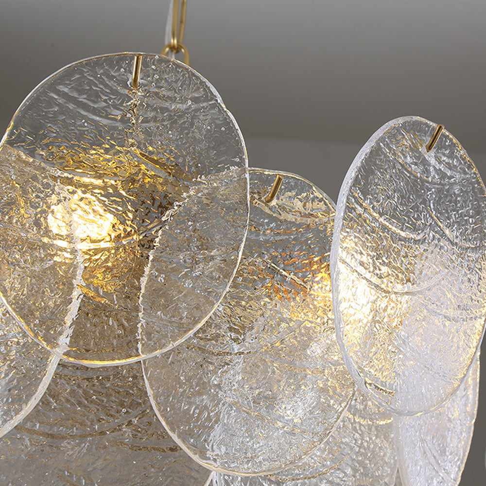 Lámpara de Techo Grande de Cristal con Pantalla de Vidrio Ondulado y Estructura de Hierro Dorado – Ideal para Sala y Dormitorio 7