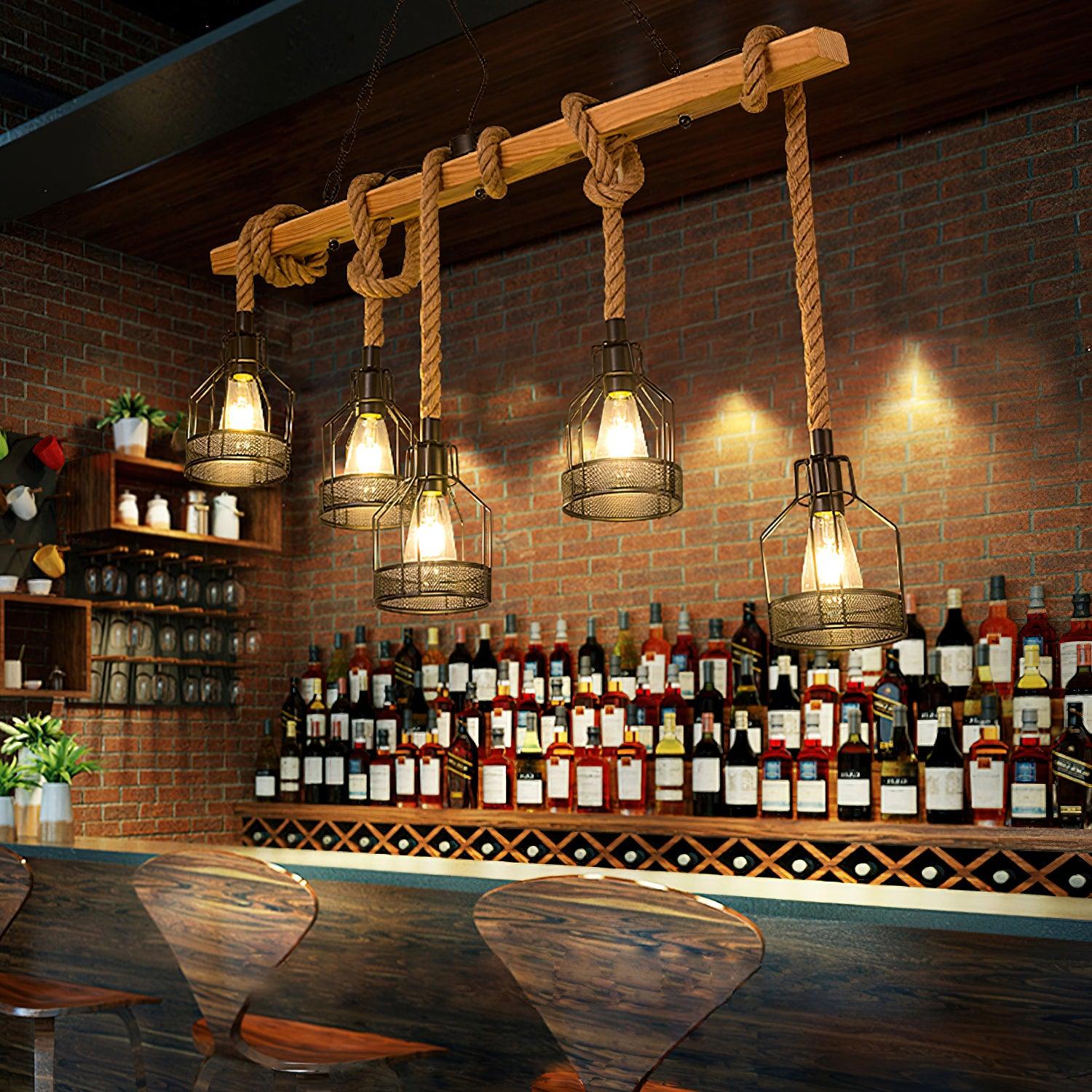 Lámpara de Techo Industrial de Cuerda de Cáñamo con 5 o 8 Luces – Chandelier Ecológico y Elegante 3
