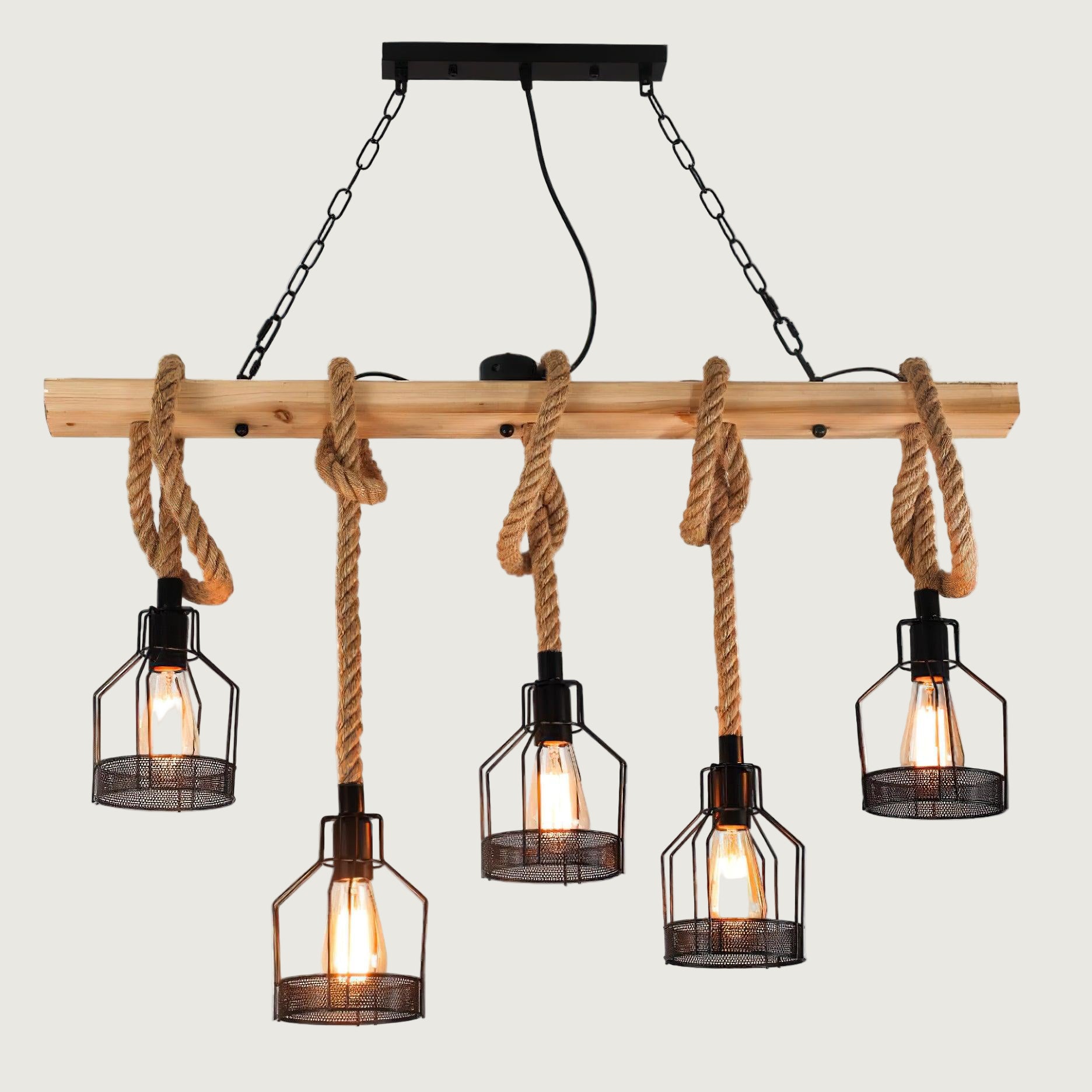 Lámpara de Techo Industrial de Cuerda de Cáñamo con 5 o 8 Luces – Chandelier Ecológico y Elegante 8