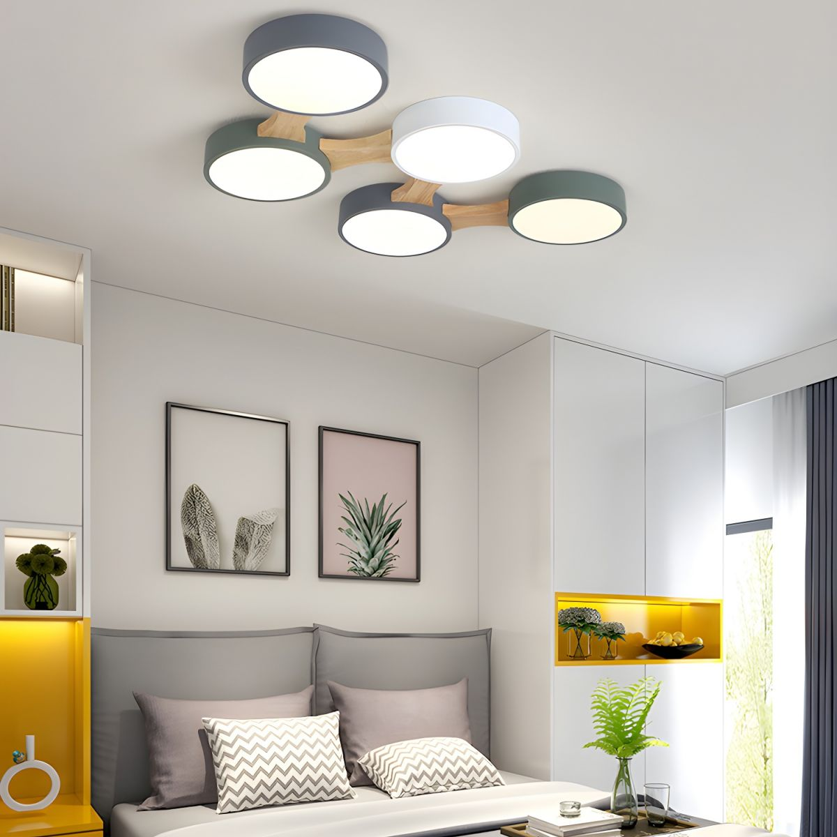 Lámpara de Techo LED Moderna Minimalista para Dormitorio, Iluminación Eficiente y Diseño Elegante, Materiales de Hierro y Madera 4