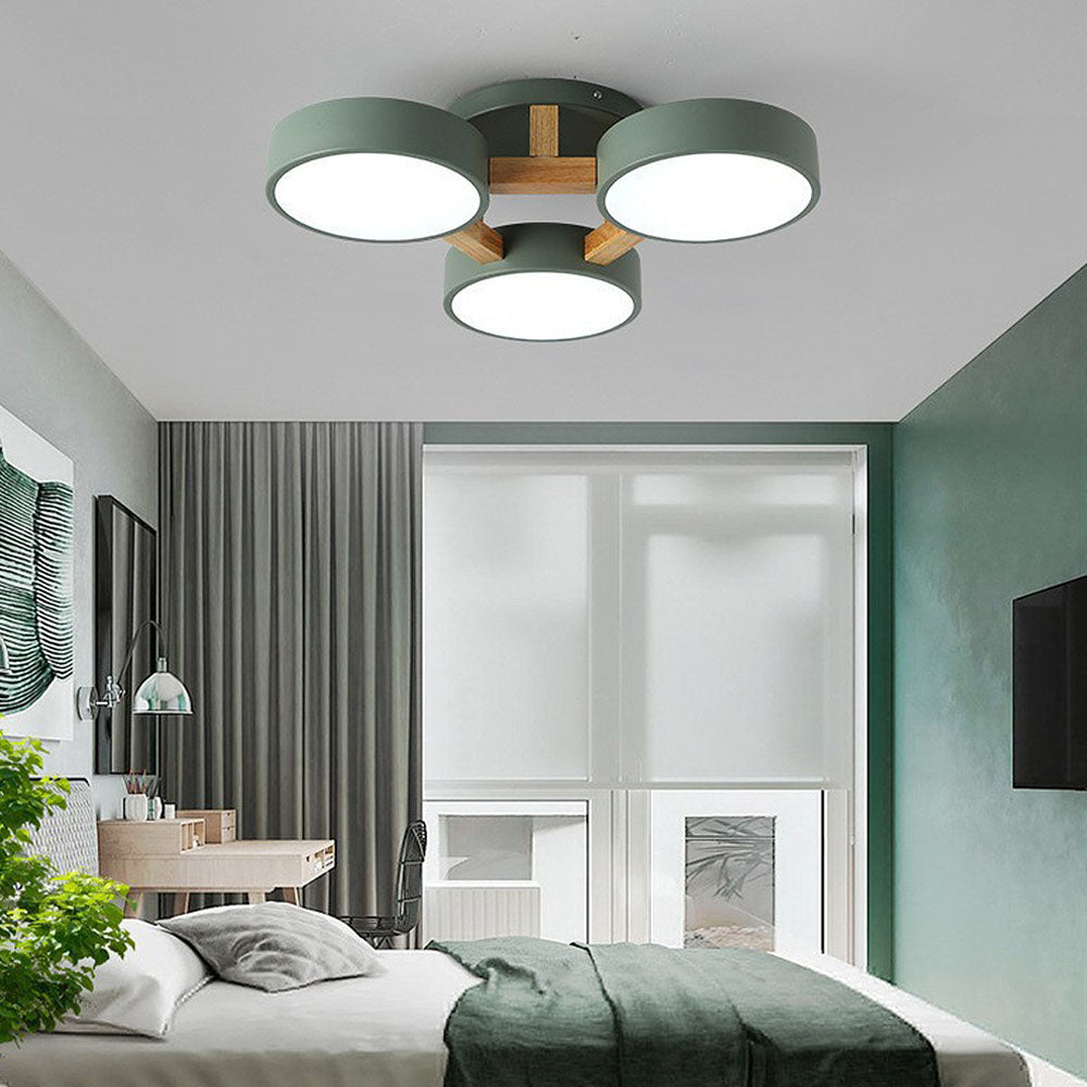 Lámpara de Techo LED Moderna de Hierro y Madera para Dormitorio – Diseño Geométrico 1
