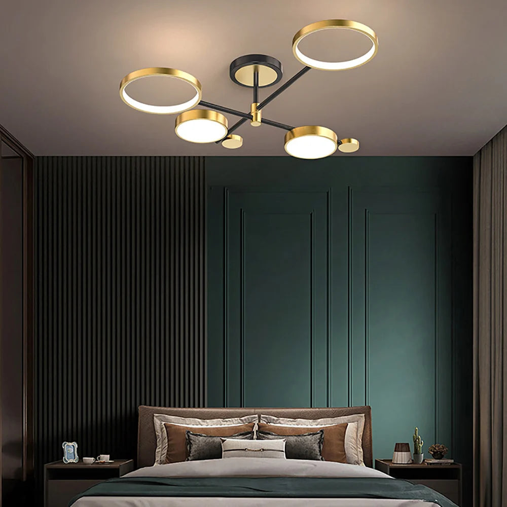 Lámpara de Techo LED Moderna en Forma de Anillos Dorados para Sala de Estar 0