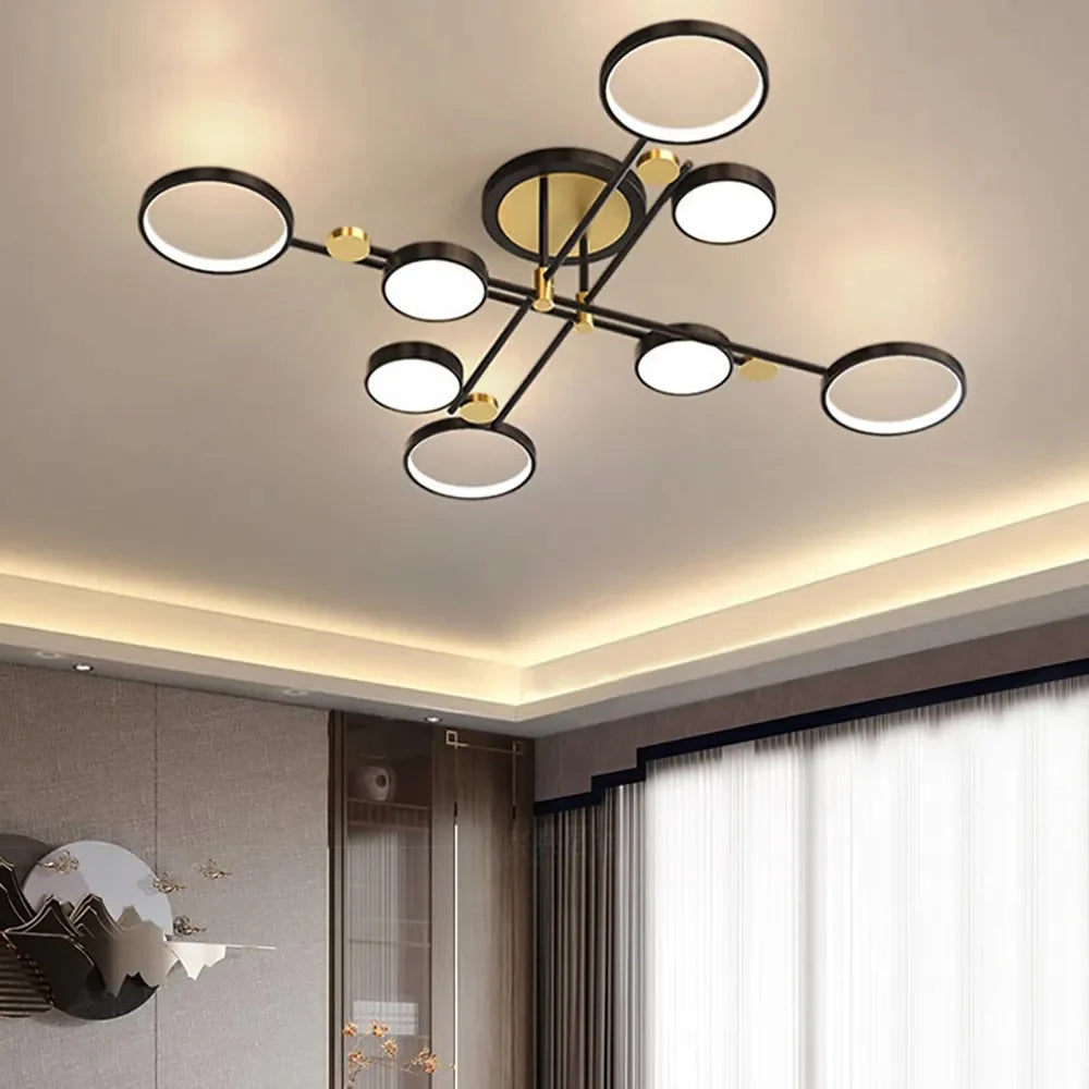 Lámpara de Techo LED Moderna en Forma de Anillos Dorados para Sala de Estar 11