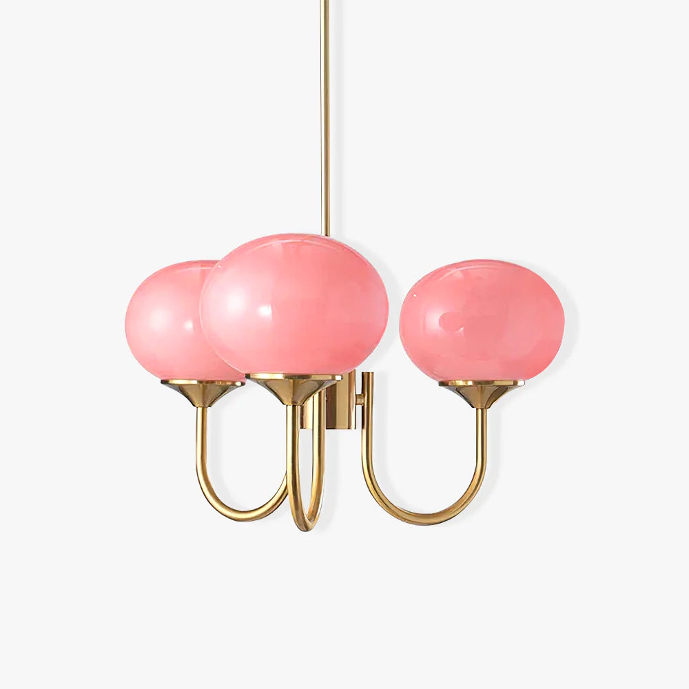 Lámpara de Techo Moderna Estilo Marshmallow con Pantallas de Vidrio Rosa y Acabado Dorado, Compatible con Bombillas LED 1