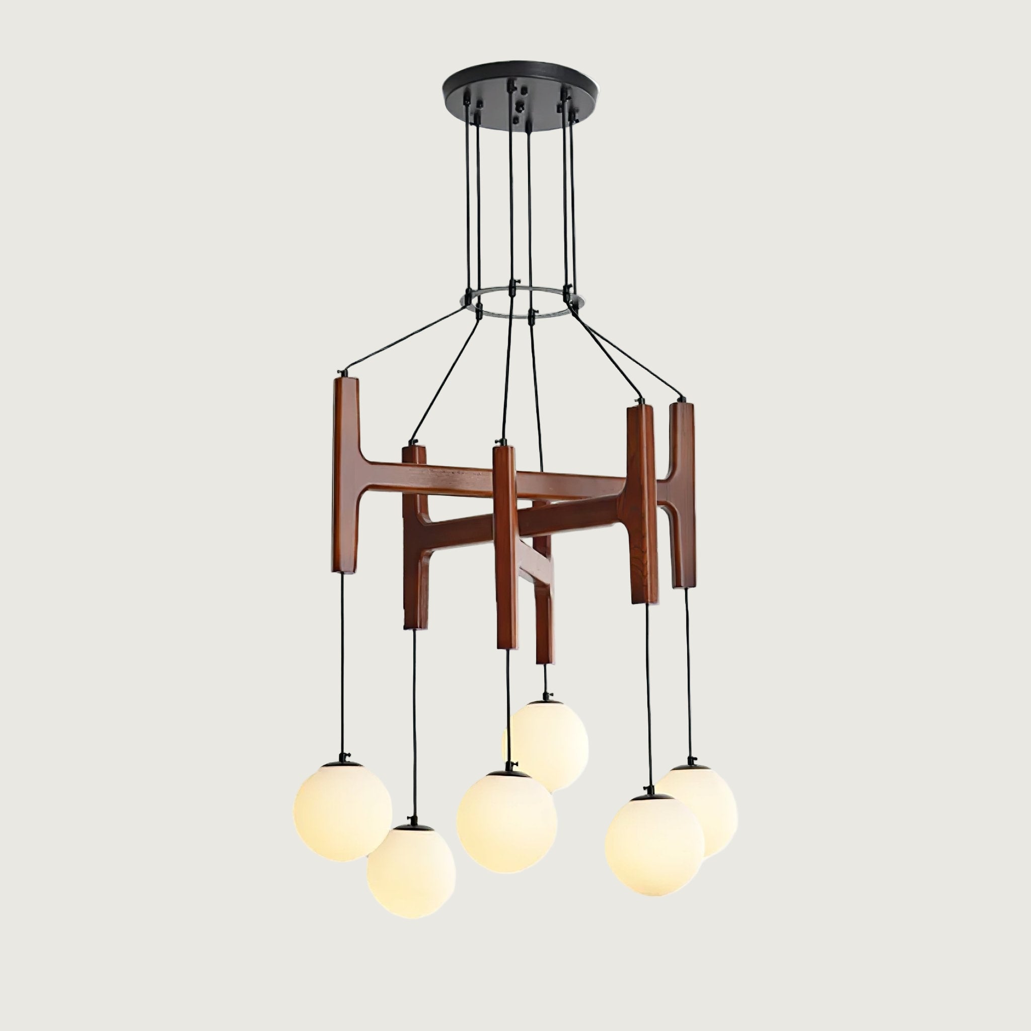 Lámpara de Techo Moderna Lunna Orb de Madera y Vidrio con 6 Esferas de Luz, Ideal para Iluminación Interior 1
