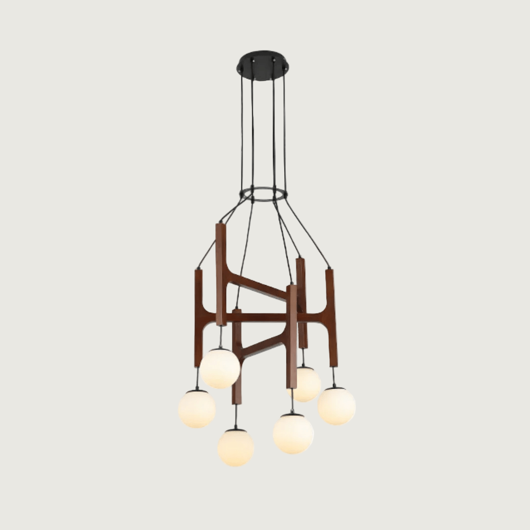 Lámpara de Techo Moderna Lunna Orb de Madera y Vidrio con 6 Esferas de Luz, Ideal para Iluminación Interior 12