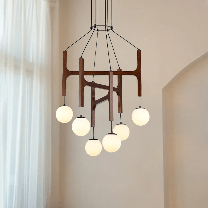 Lámpara de Techo Moderna Lunna Orb de Madera y Vidrio con 6 Esferas de Luz, Ideal para Iluminación Interior 2
