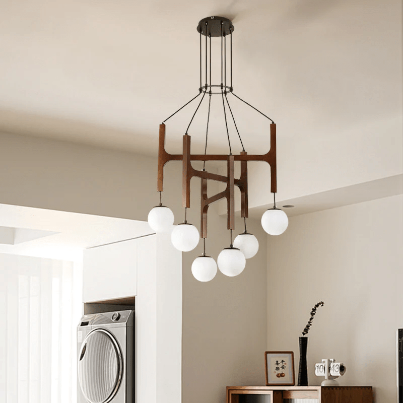Lámpara de Techo Moderna Lunna Orb de Madera y Vidrio con 6 Esferas de Luz, Ideal para Iluminación Interior 4