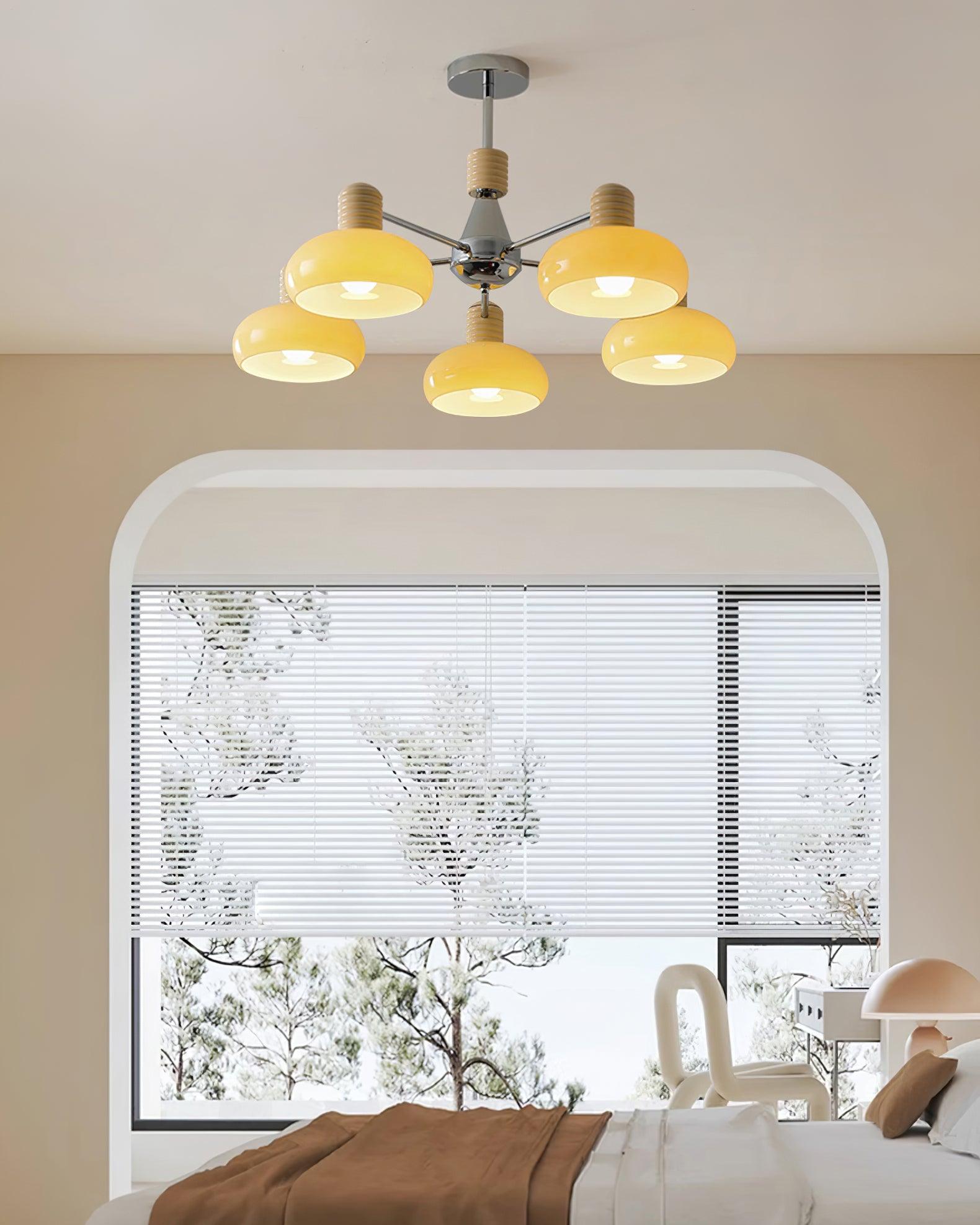 Lámpara de Techo Moderna Persimón de 3 Cabezas con Pantallas de Vidrio Beige para Comedores y Salas de Estar 8