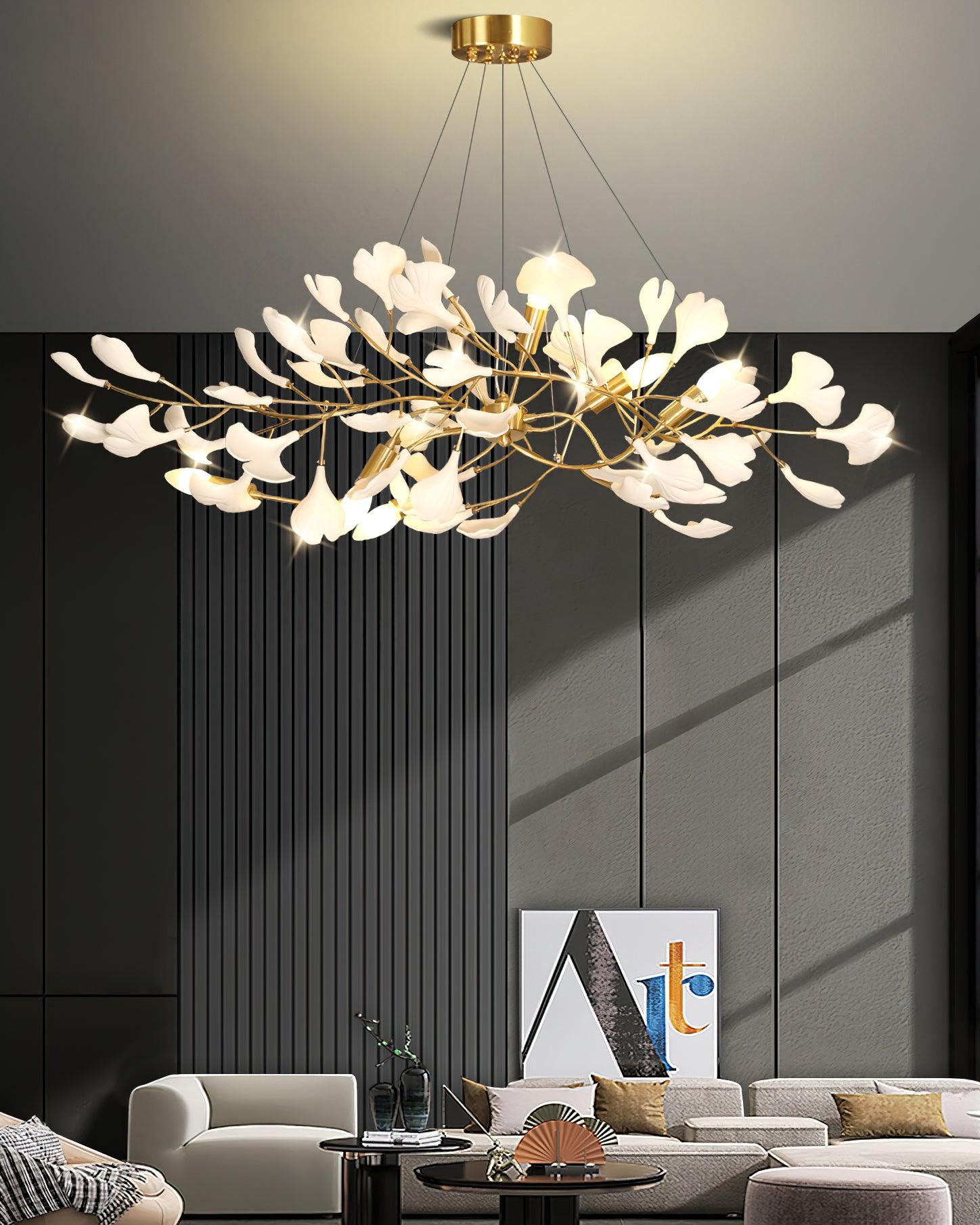 Lámpara de Techo Moderna de Cerámica y Latón con Diseño de Hojas de Ginkgo para Comedor - Varios Colores y Tamaños Disponibles 4