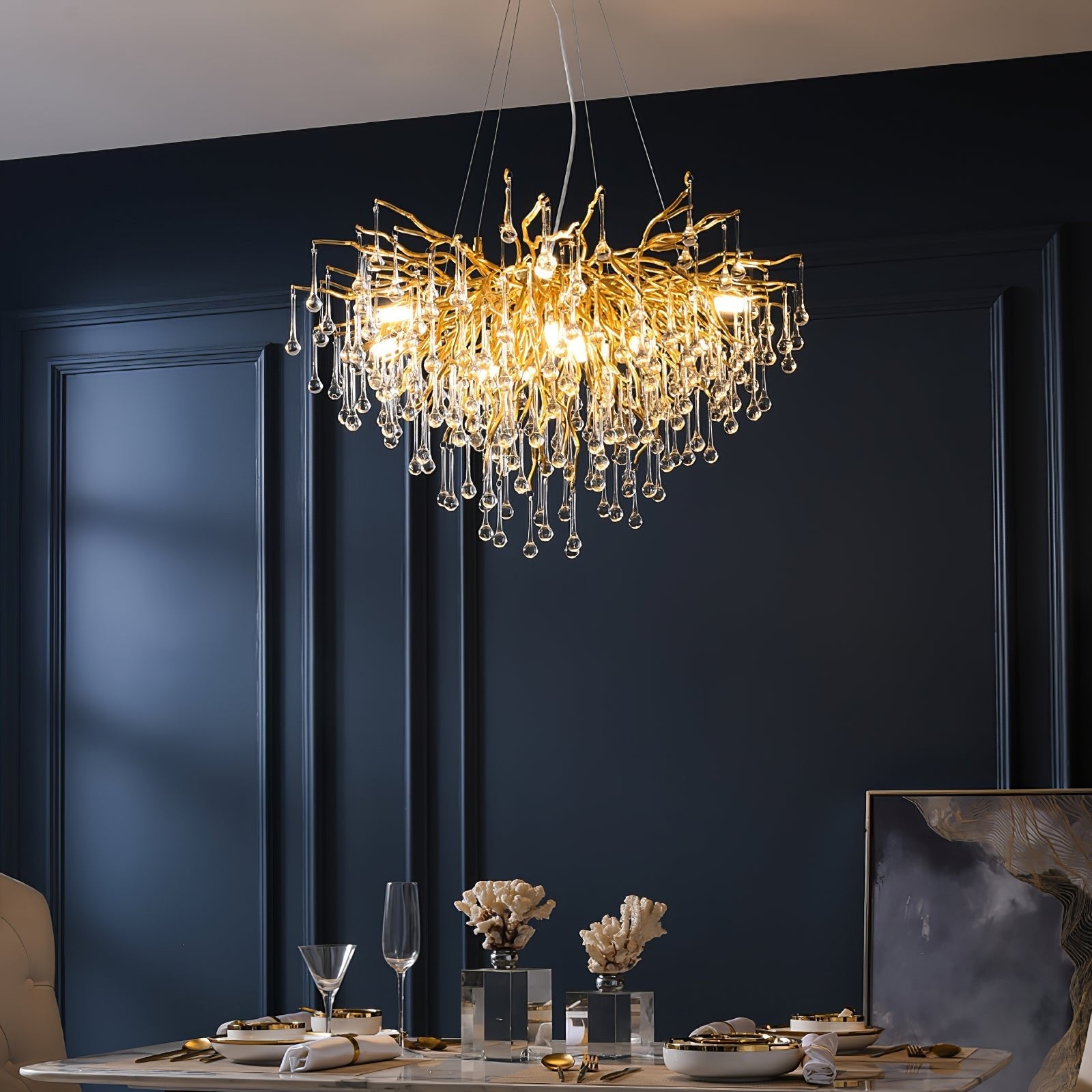 Lámpara de Techo Moderna de Cristal Teardrop con Acabado en Oro y Luz LED – Varios Tamaños Disponibles 2