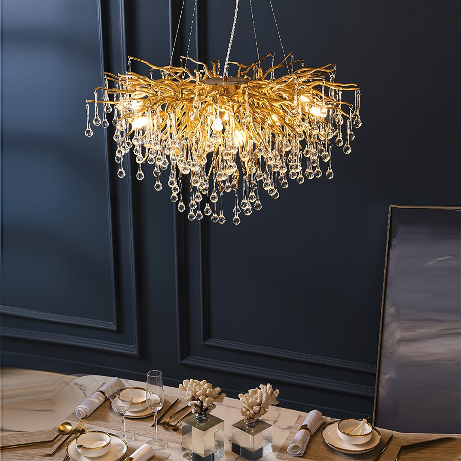 Lámpara de Techo Moderna de Cristal Teardrop con Acabado en Oro y Luz LED – Varios Tamaños Disponibles 3
