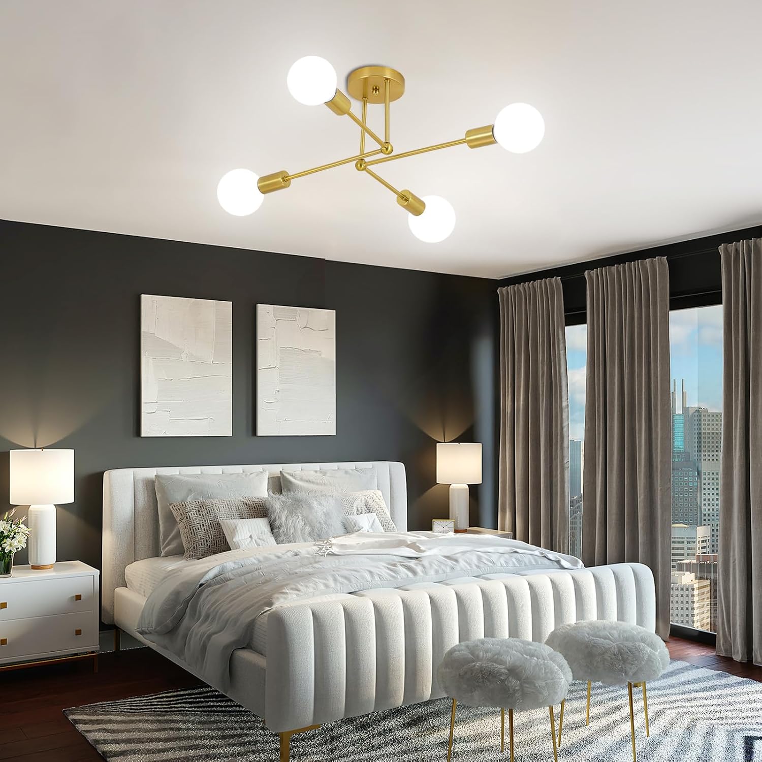 Lámpara de Techo Moderna de Hierro Dorado con Múltiples Fuentes de Luz para Salón y Dormitorio - Diseño Chic y Elegante 4