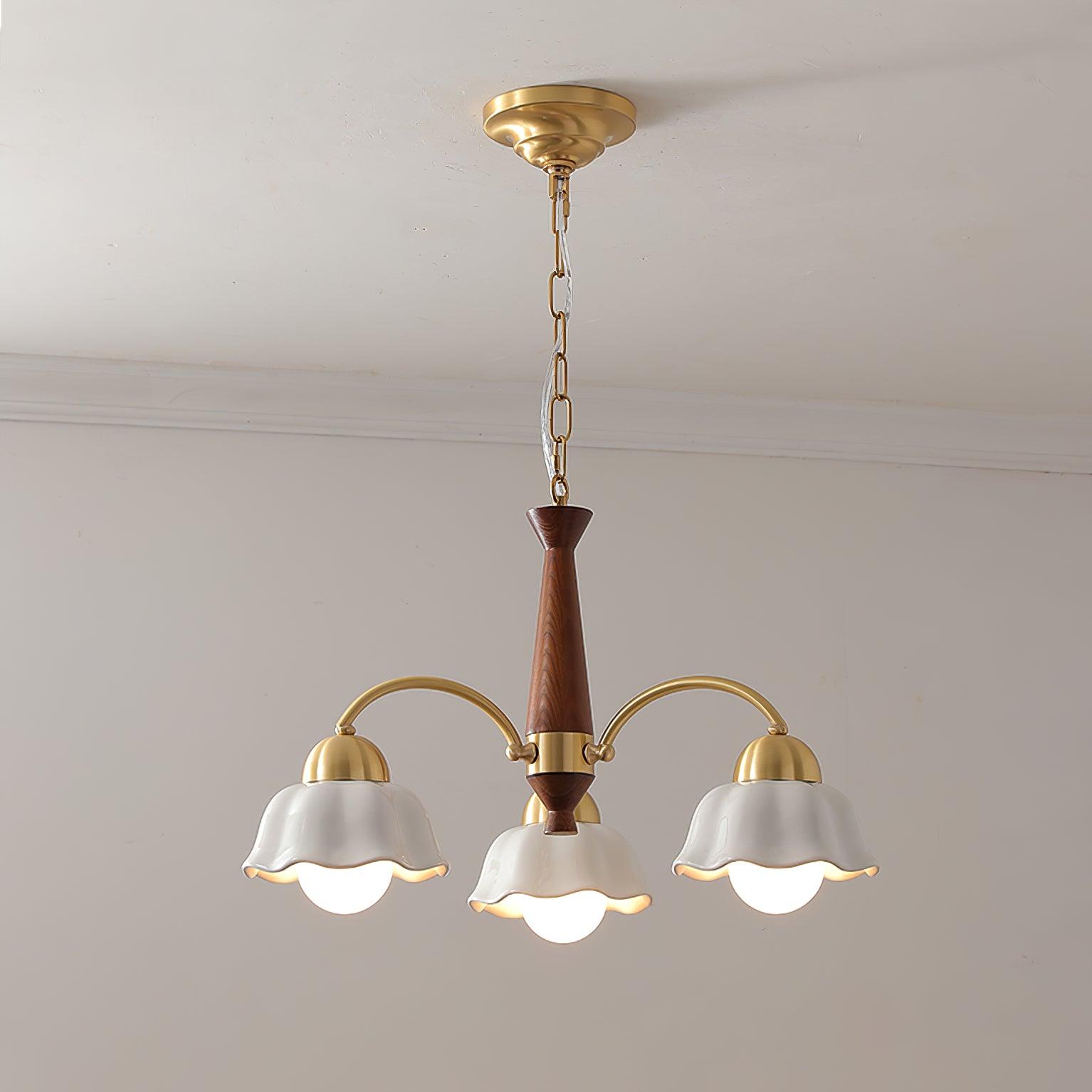 Lámpara de Techo Moderna de Latón con Cerámica Opalina y Madera, Estilo Escandinavo, Compatible con Bombillas LED 0