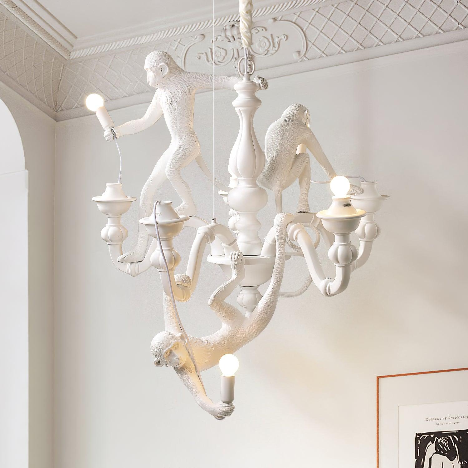 Lámpara de Techo Monkey Chandelier de Resina y Metal – Lámpara Colgante Moderna para Interiores, Compatible con LED 3